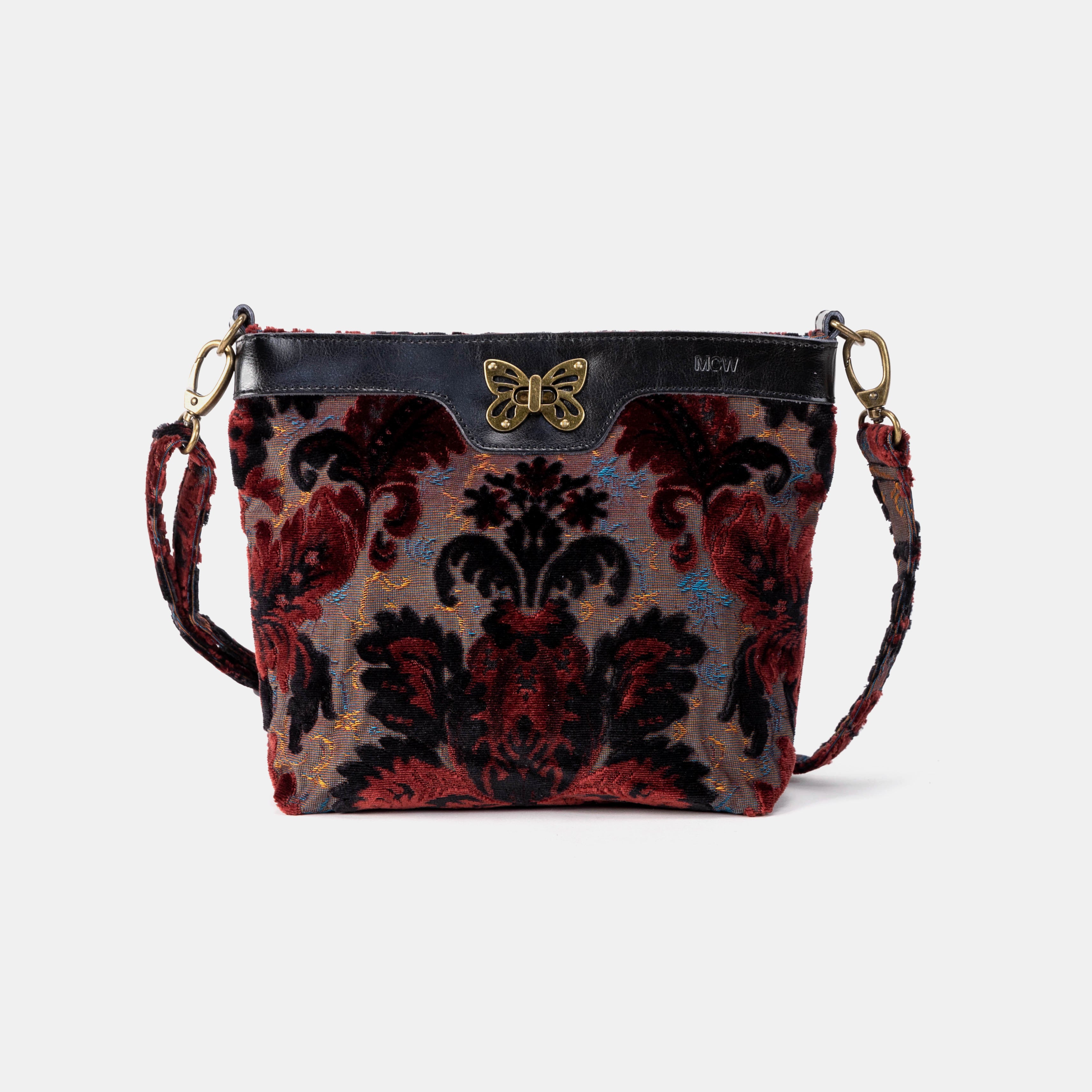 Burnout Velvet Revival Sephia Butterfly Crossbody Bag