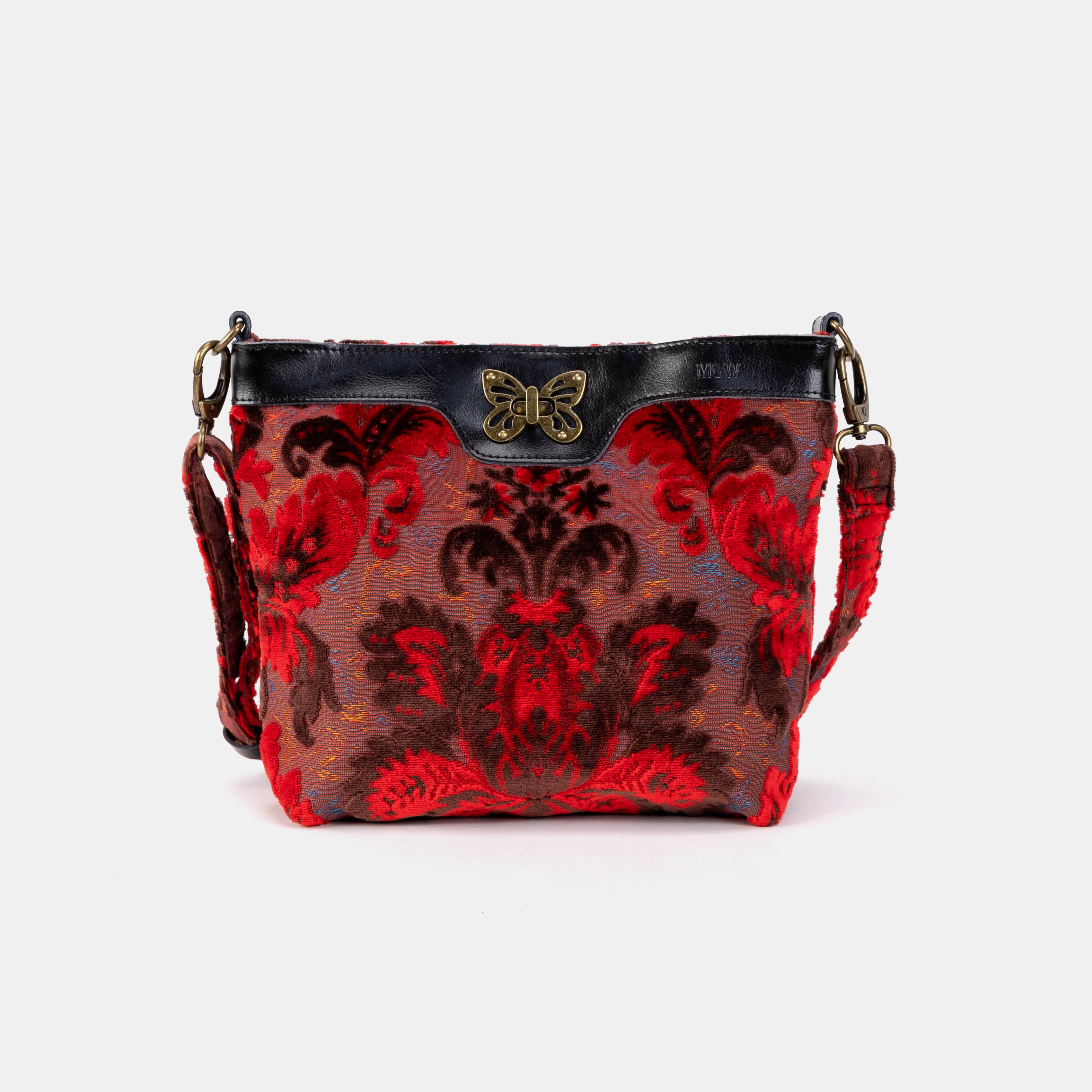 Burnout Velvet Revival Scarlet Butterfly Crossbody Bag