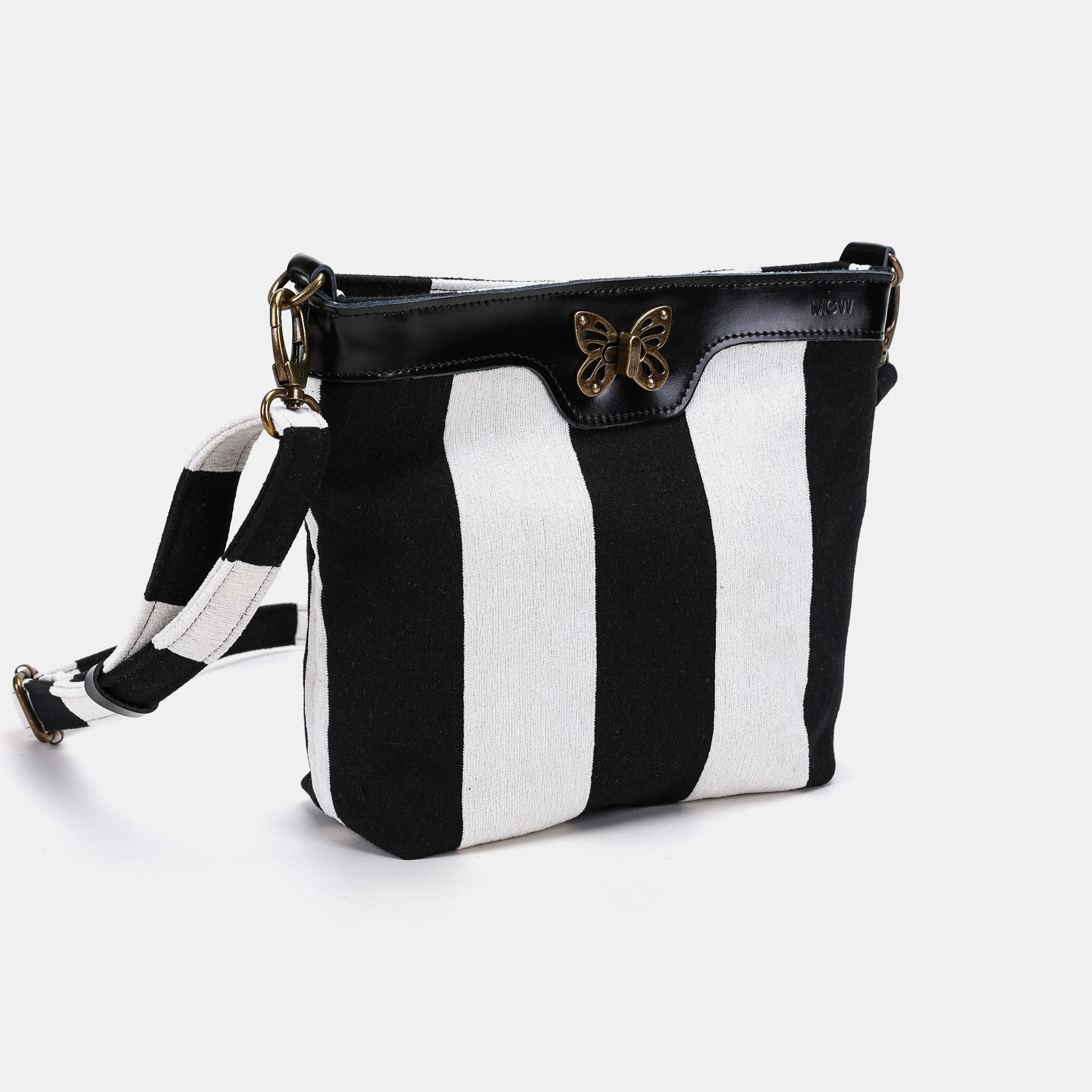 Black & White Beetlejuice Crossbody Carpet Bag front side