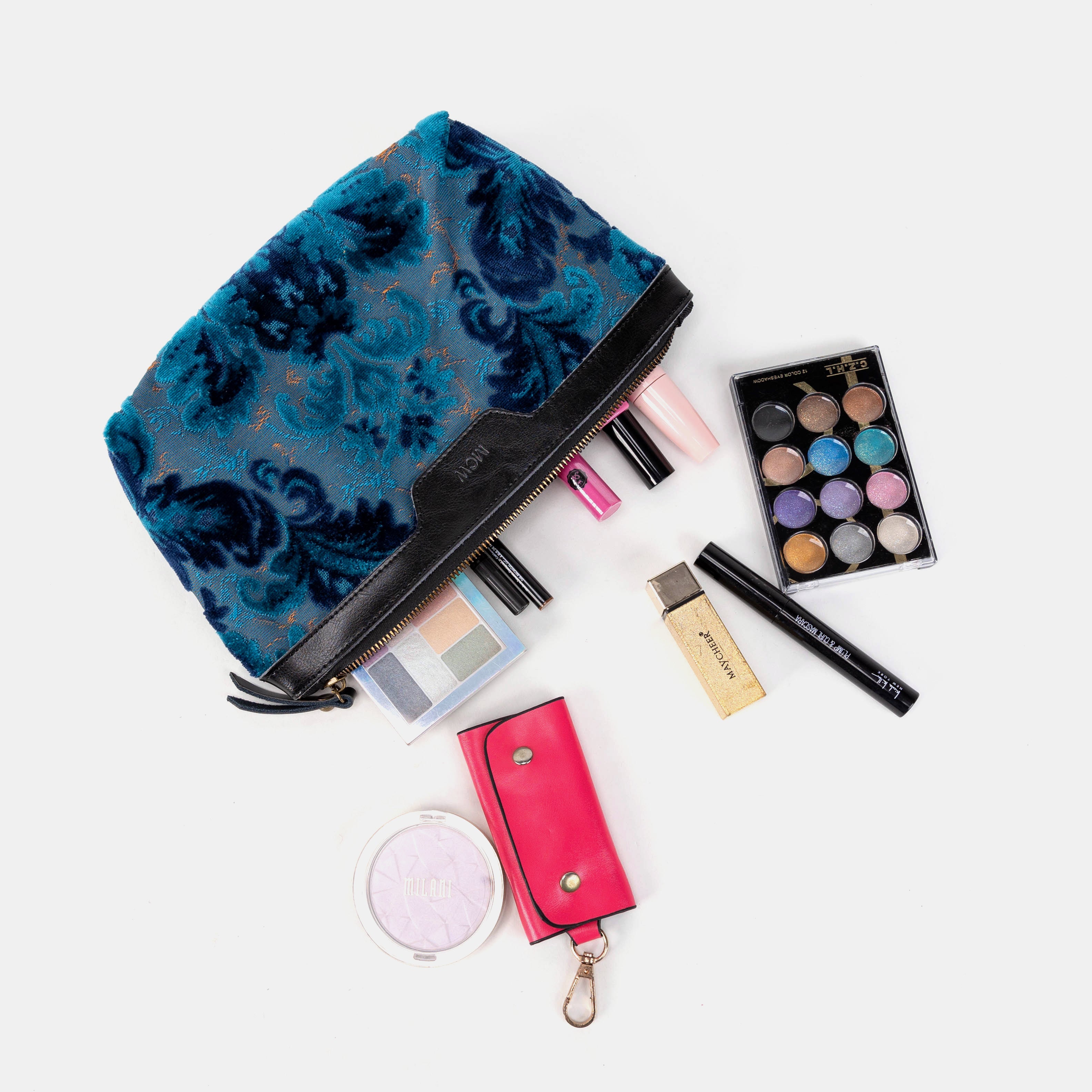 Burnout Velvet Revival Aqua Carpet Makeup Bag lay flat