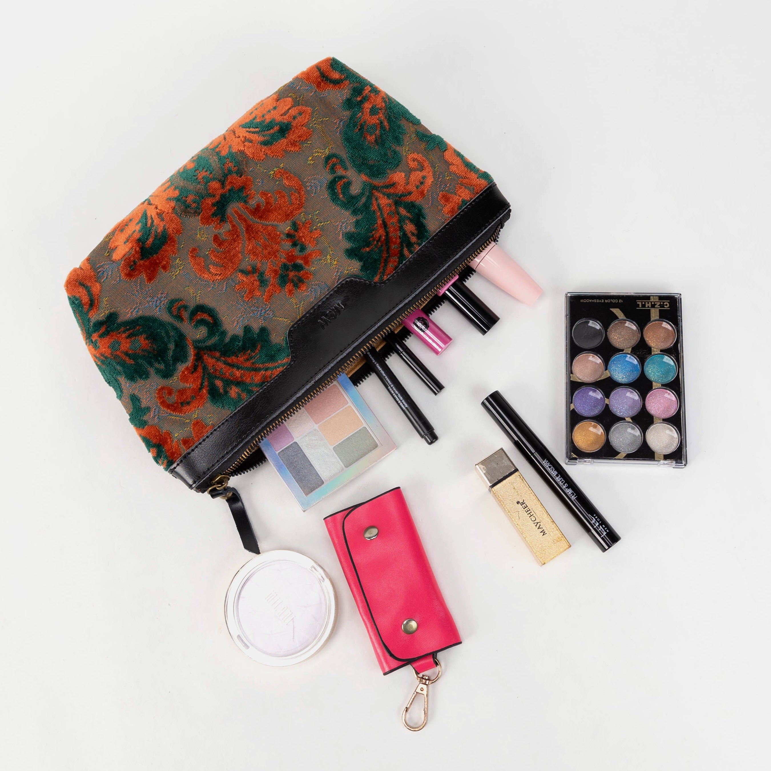 Burnout Velvet Revival Jade Carpet Makeup Bag of America lay flat