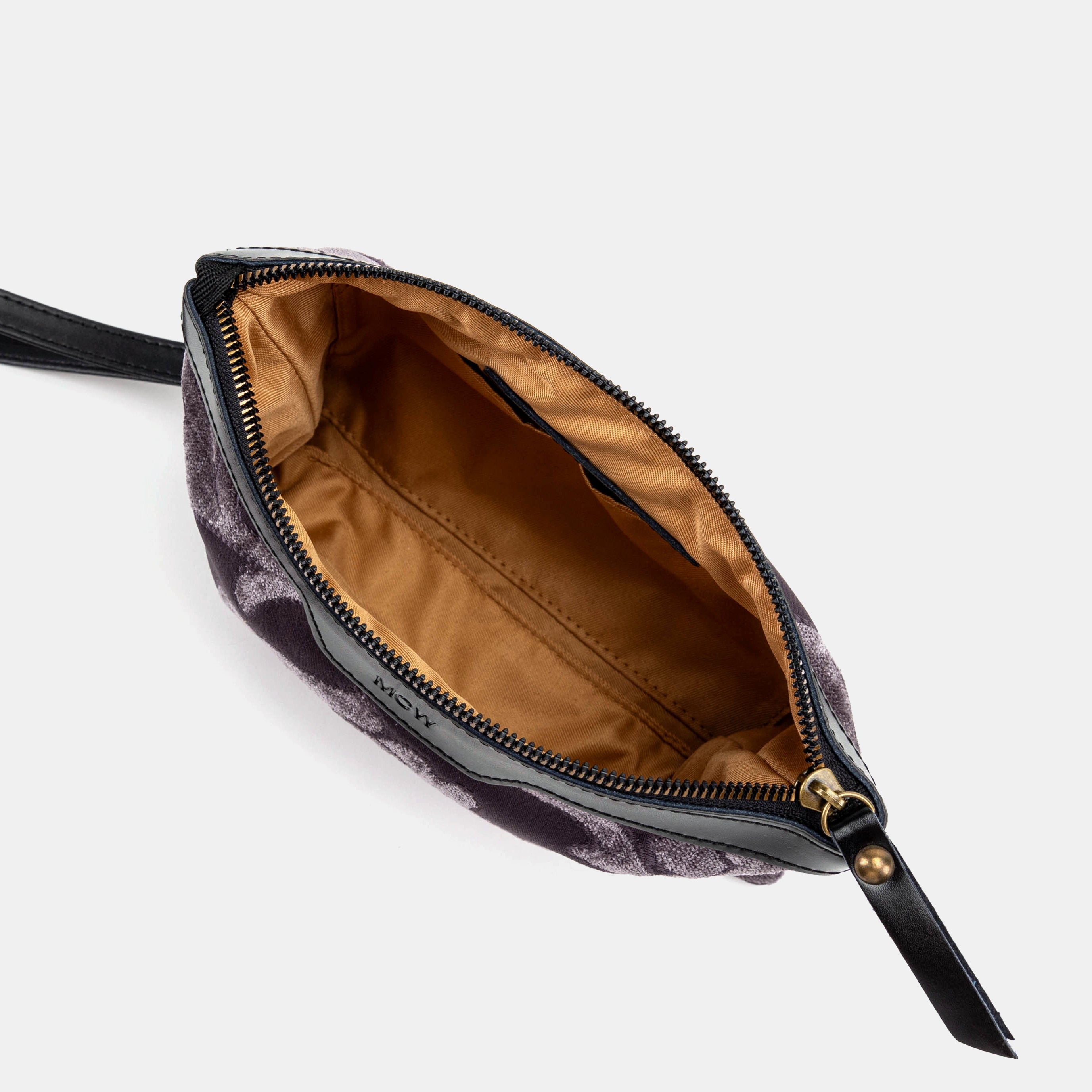 Wristlet Clutch Carpet Bag | Floral Brocade Purple opening