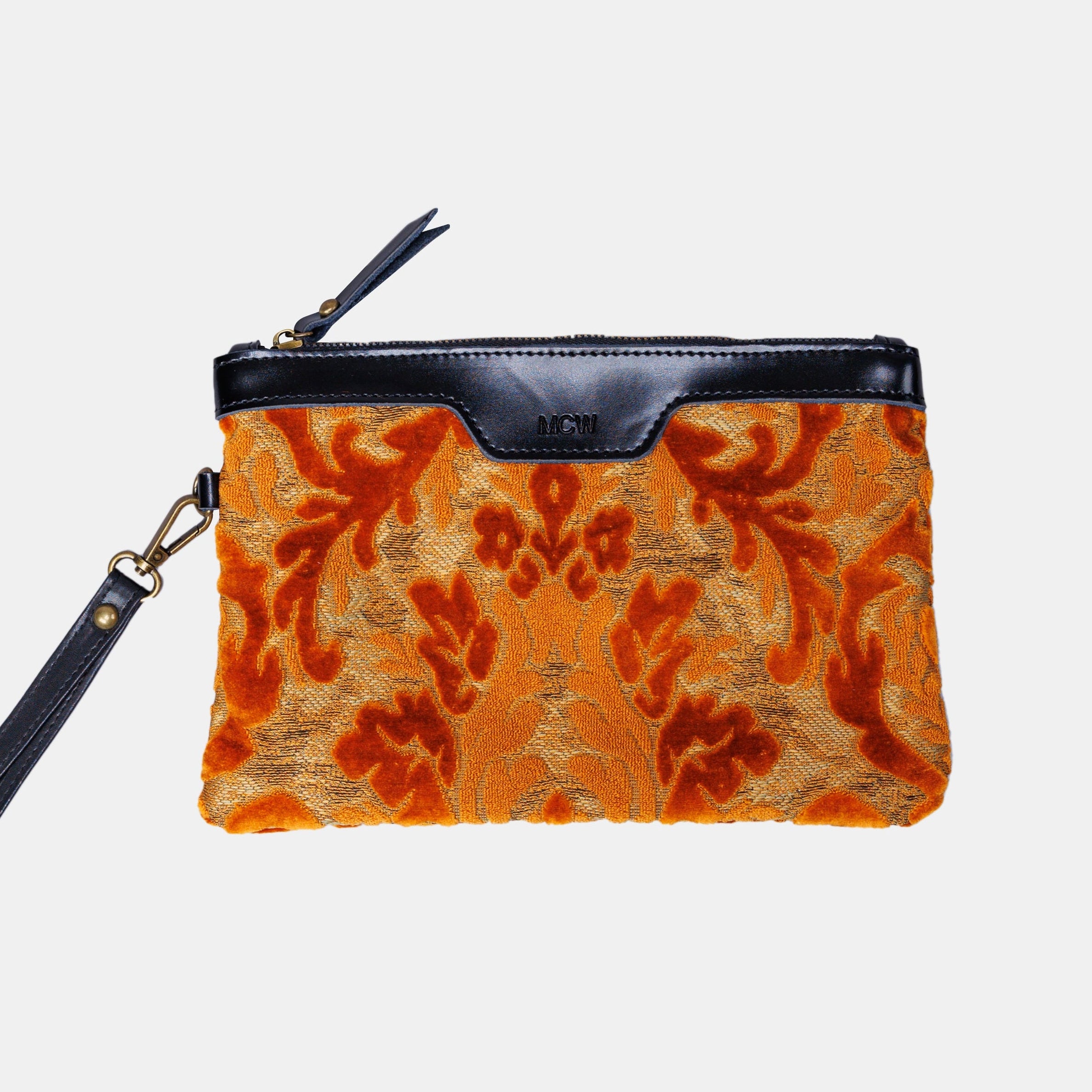 Burnout Velvet Orange Wristlet Clutch carpet bag MCW Handmade