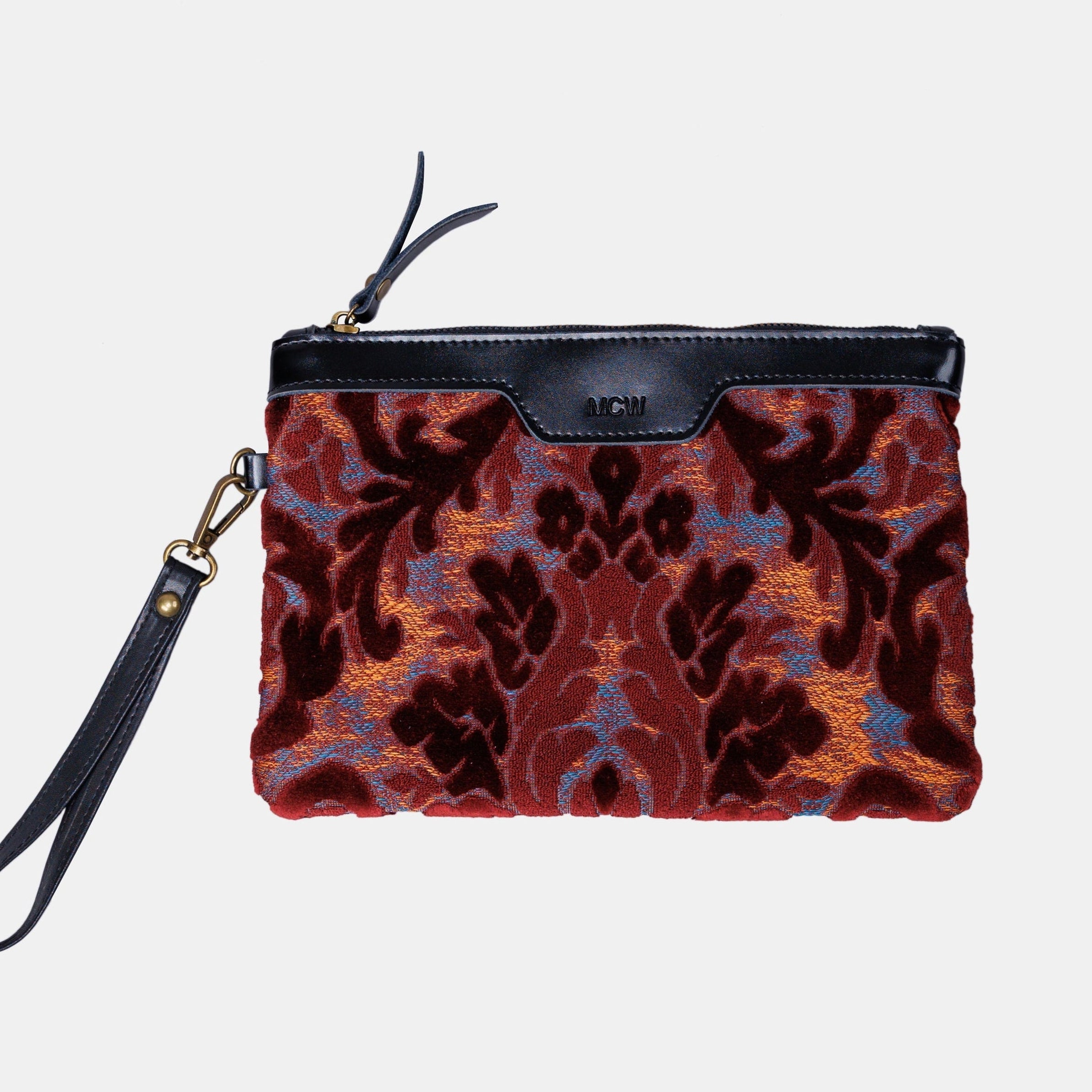 Burnout Velvet Wine Wristlet Clutch carpet bag MCW Handmade