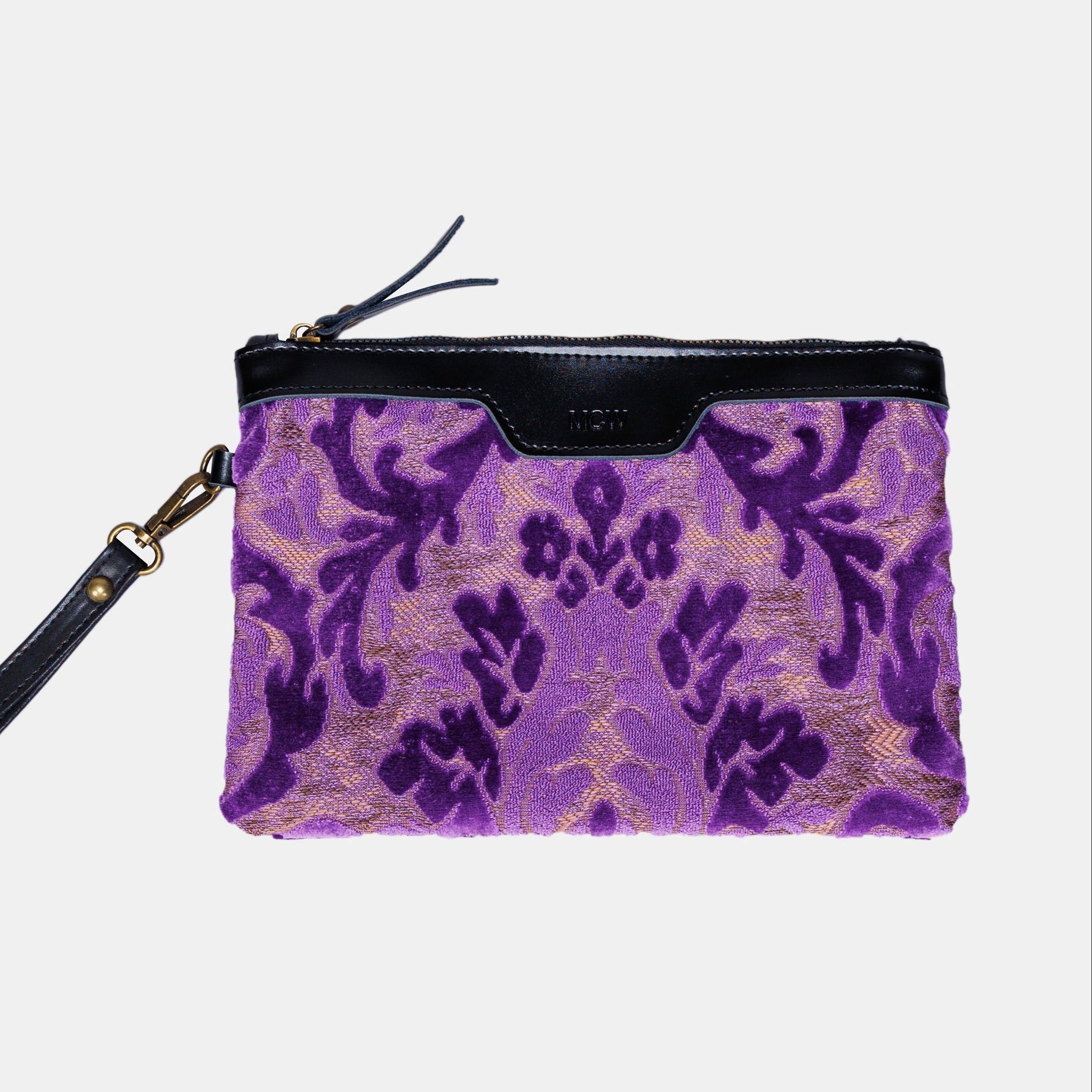 Burnout Velvet Purple Wristlet Clutch carpet bag MCW Handmade