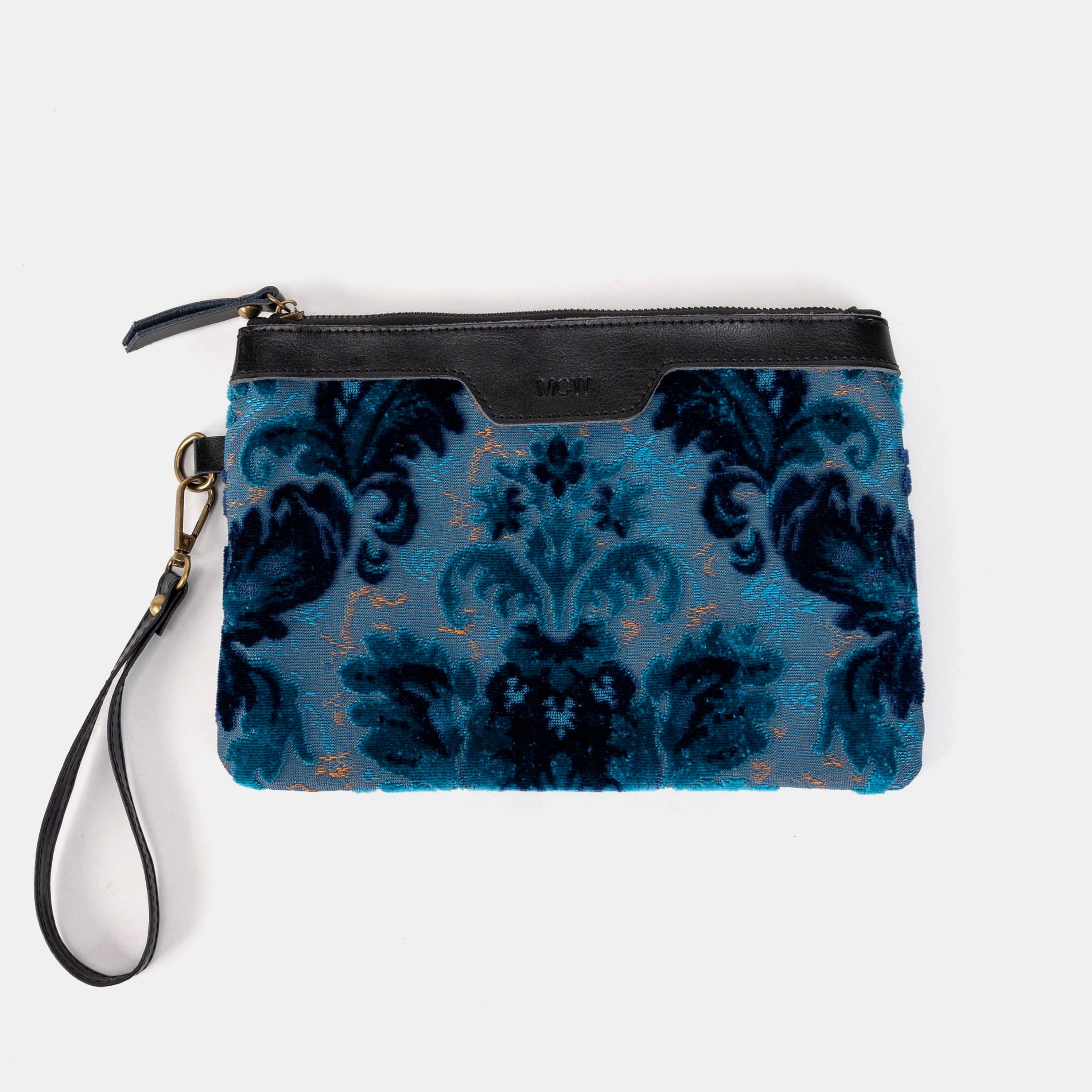 Burnout Velvet Revival Aqua Wristlet Clutch