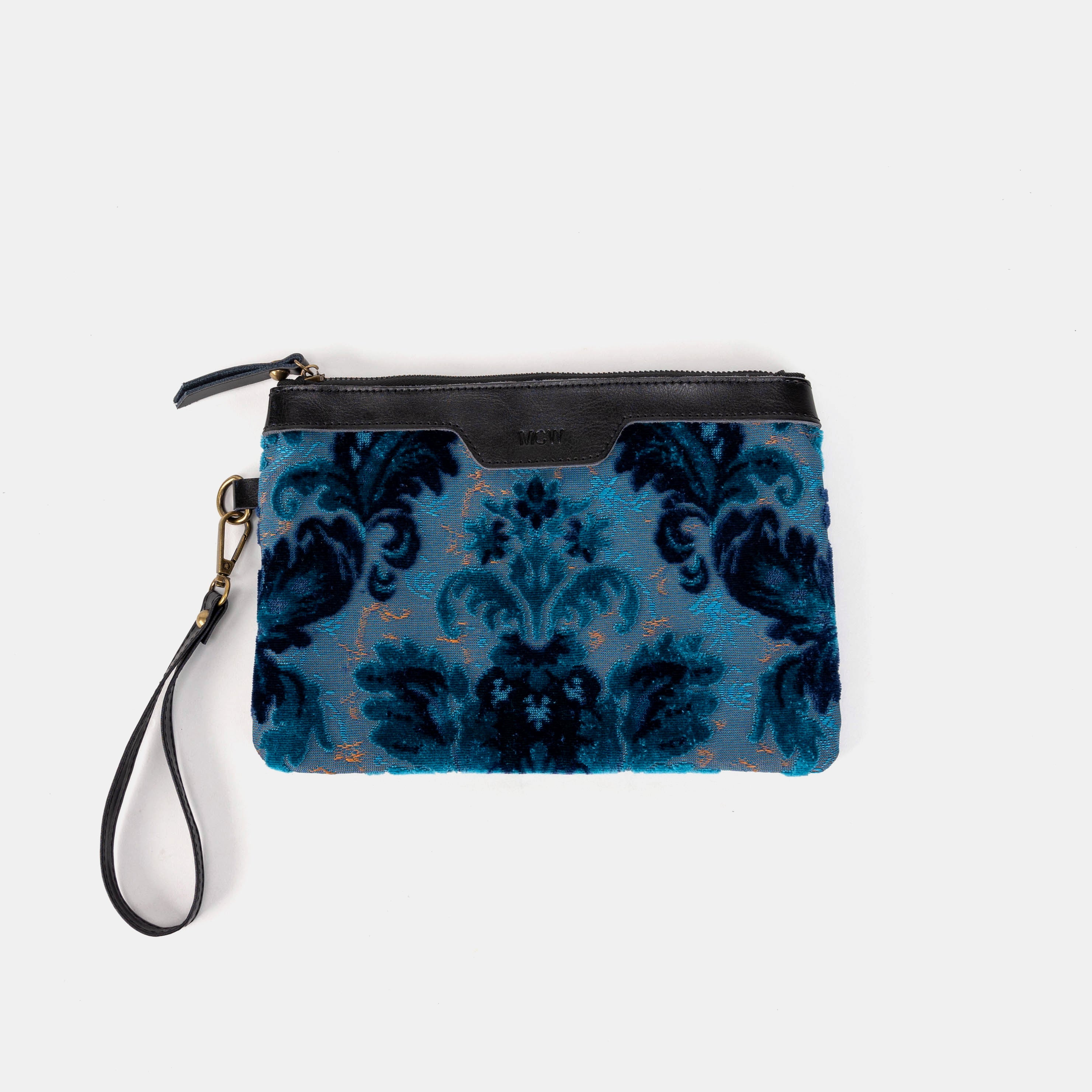 Burnout Velvet Revival Aqua Wristlet Clutch