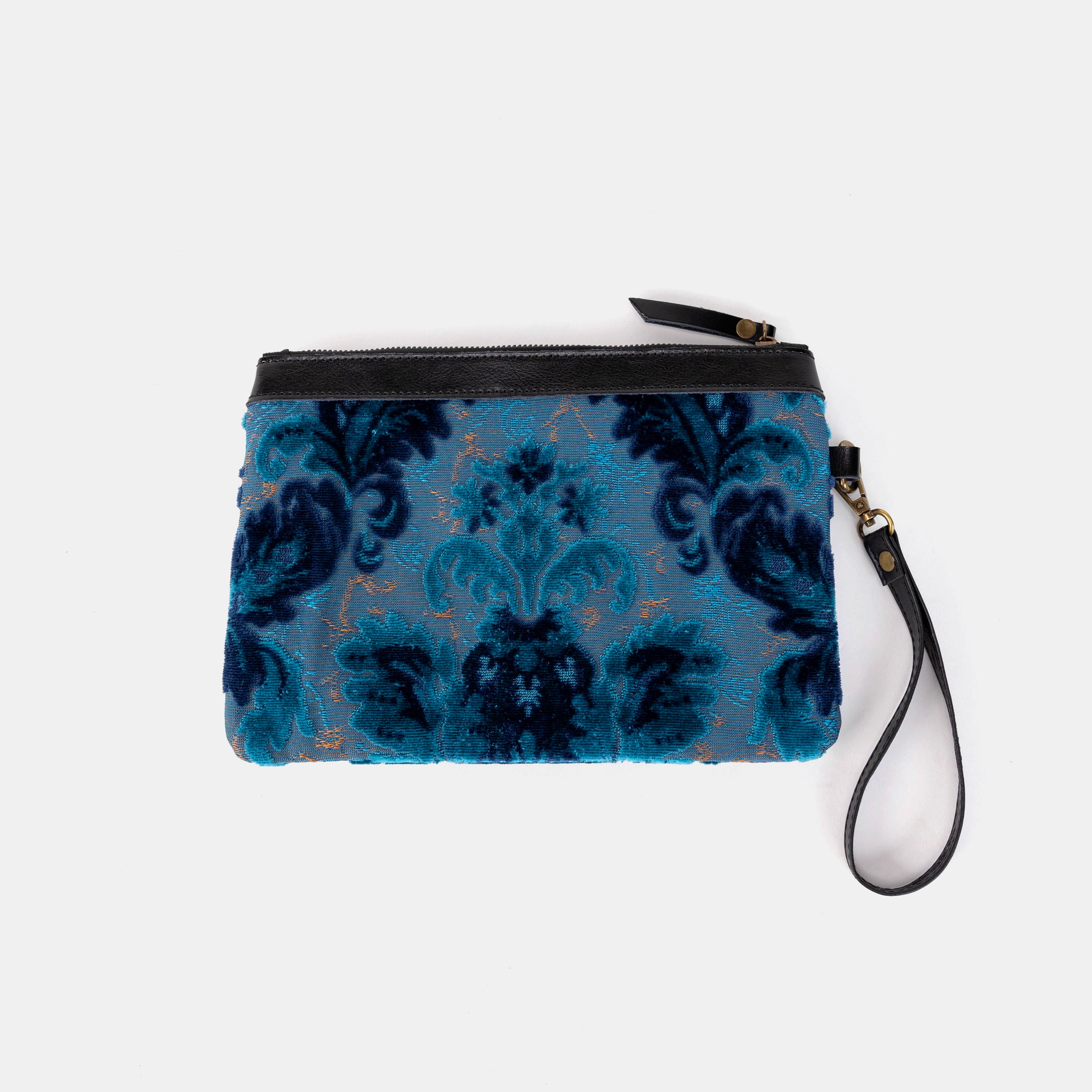 Burnout Velvet Revival Aqua Wristlet Clutch back