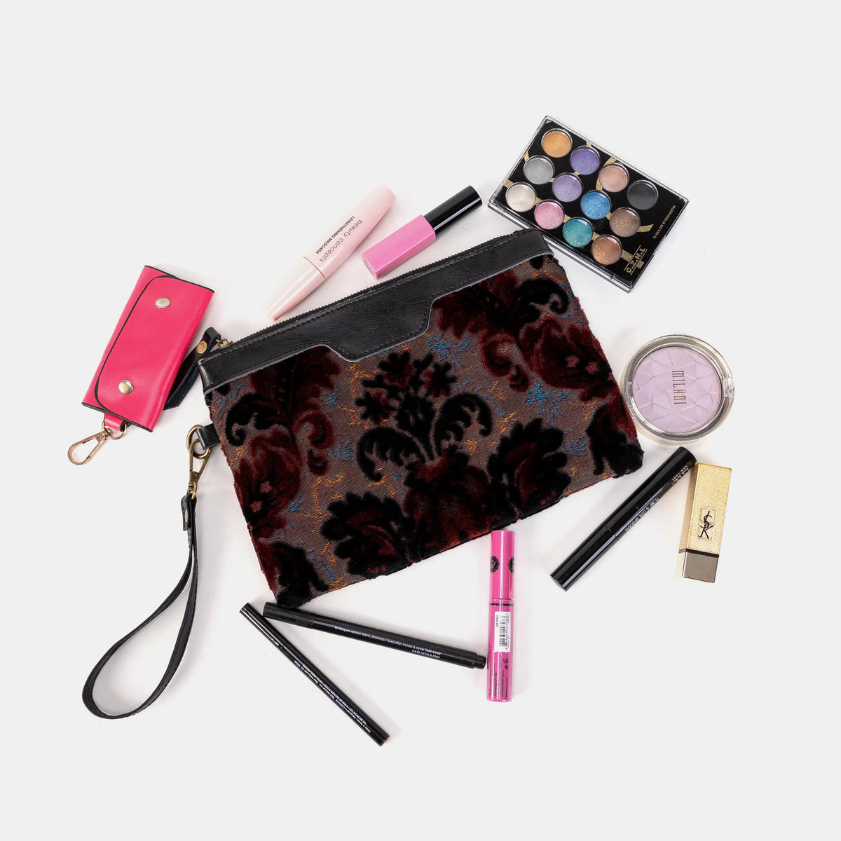 Burnout Velvet Revival Sephia Wristlet Clutch Carpetbag of America capacity