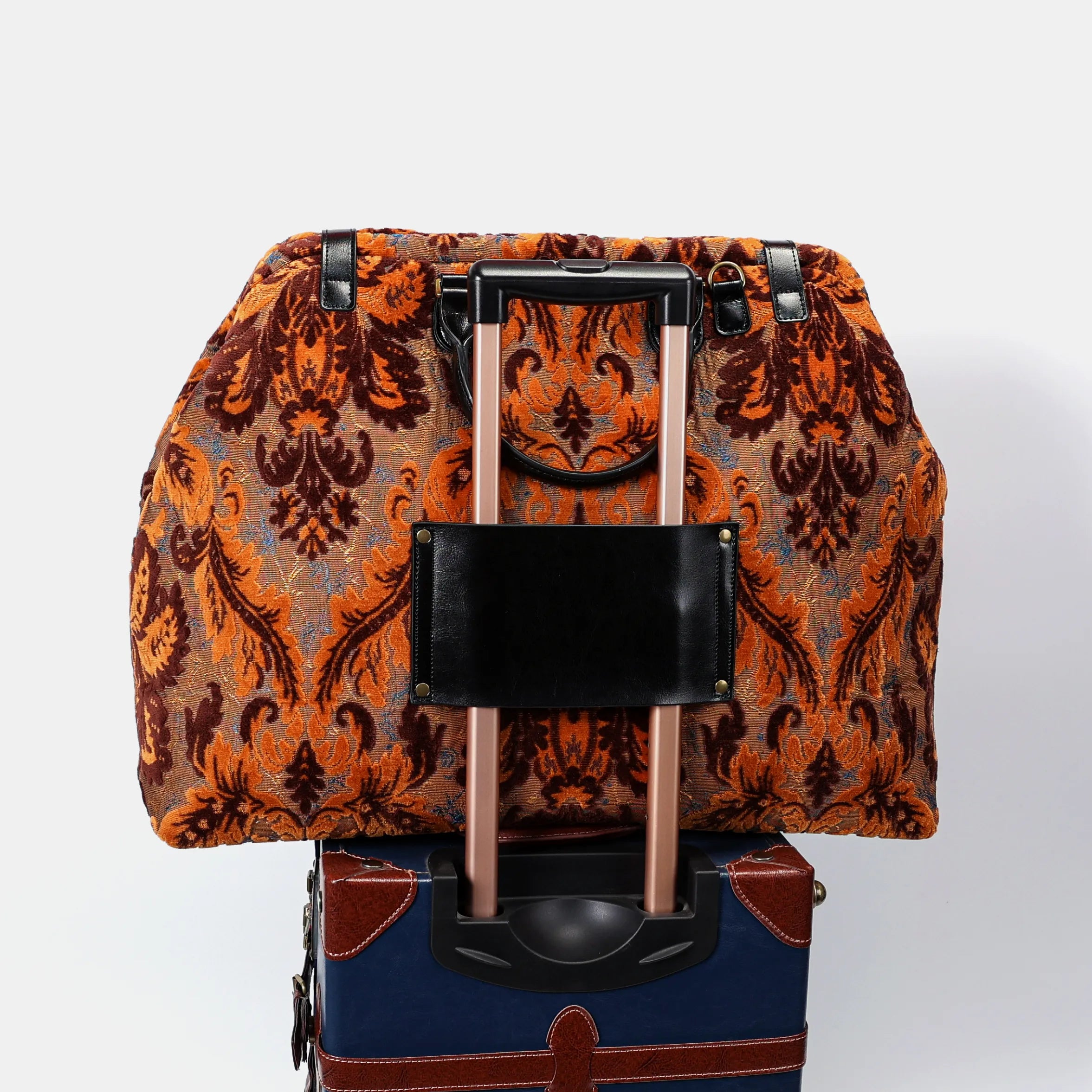 Burnout Velvet Revival Sienna Men's Carpetbag Carpetbag of America on the suitcase