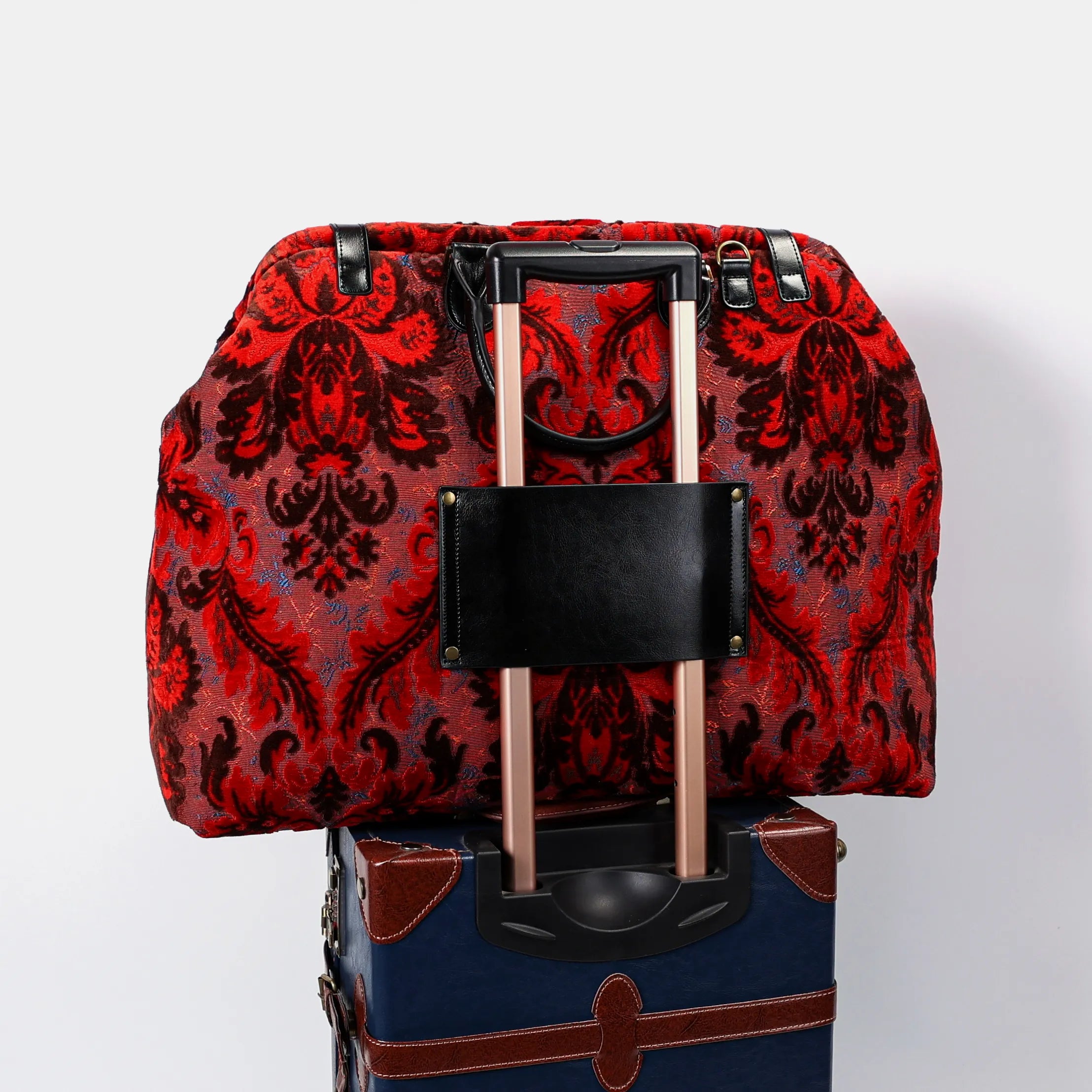 Burnout Velvet Revival Scarlet Men's Carpetbag Carpetbag of America on the suitcase