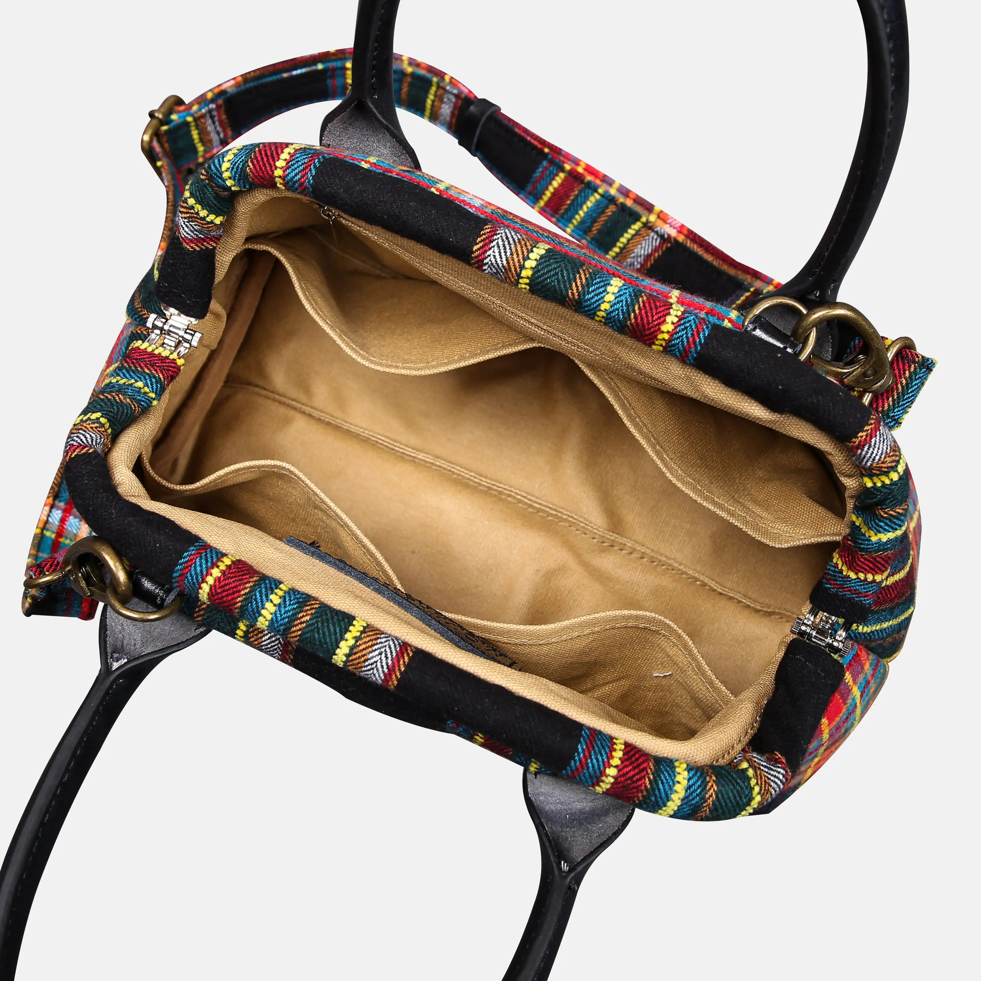 Tartan Stewart Black Carpet Satchel carpet bag MCW Handmade of America open