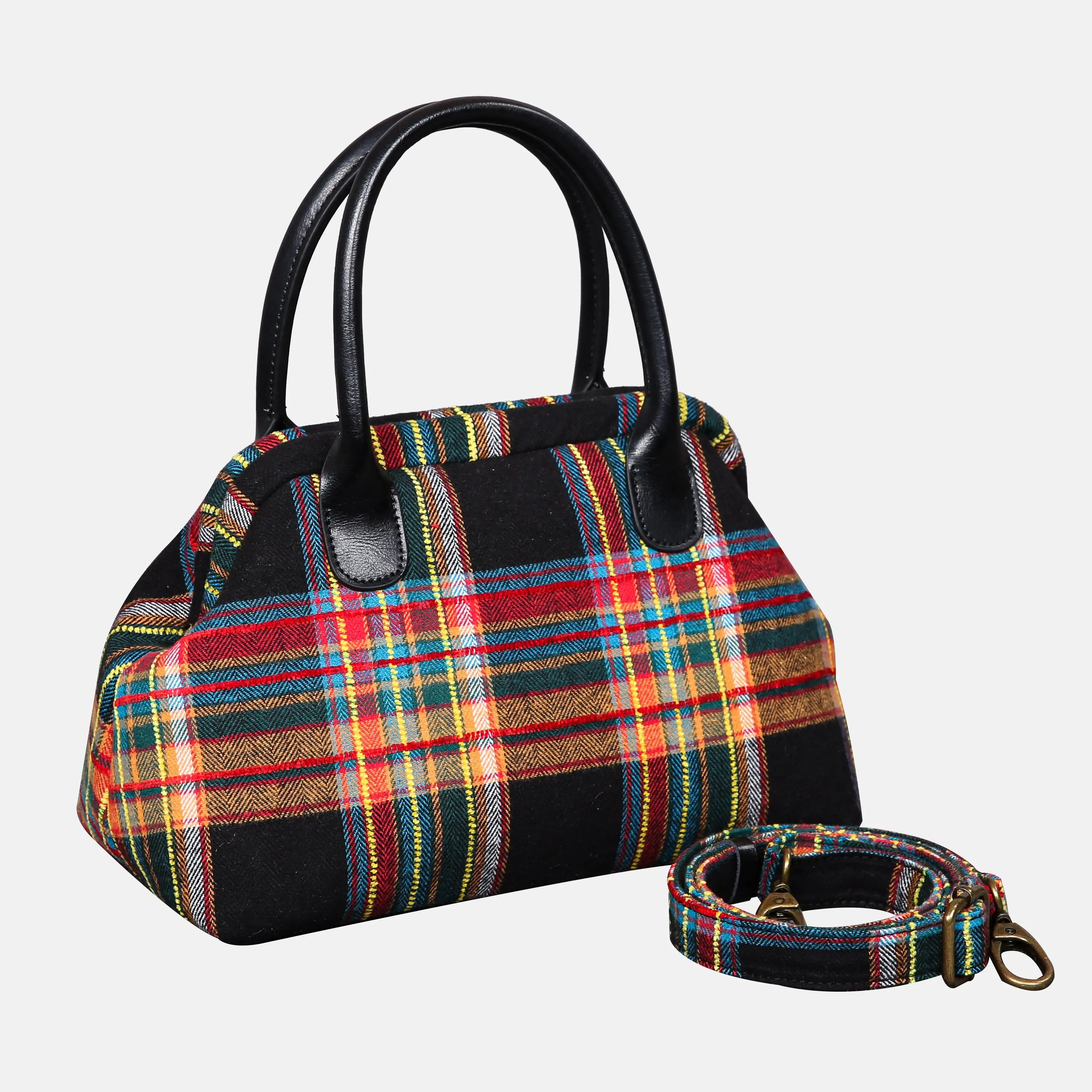 Tartan Stewart Black Carpet Satchel carpet bag MCW Handmade of America with strap