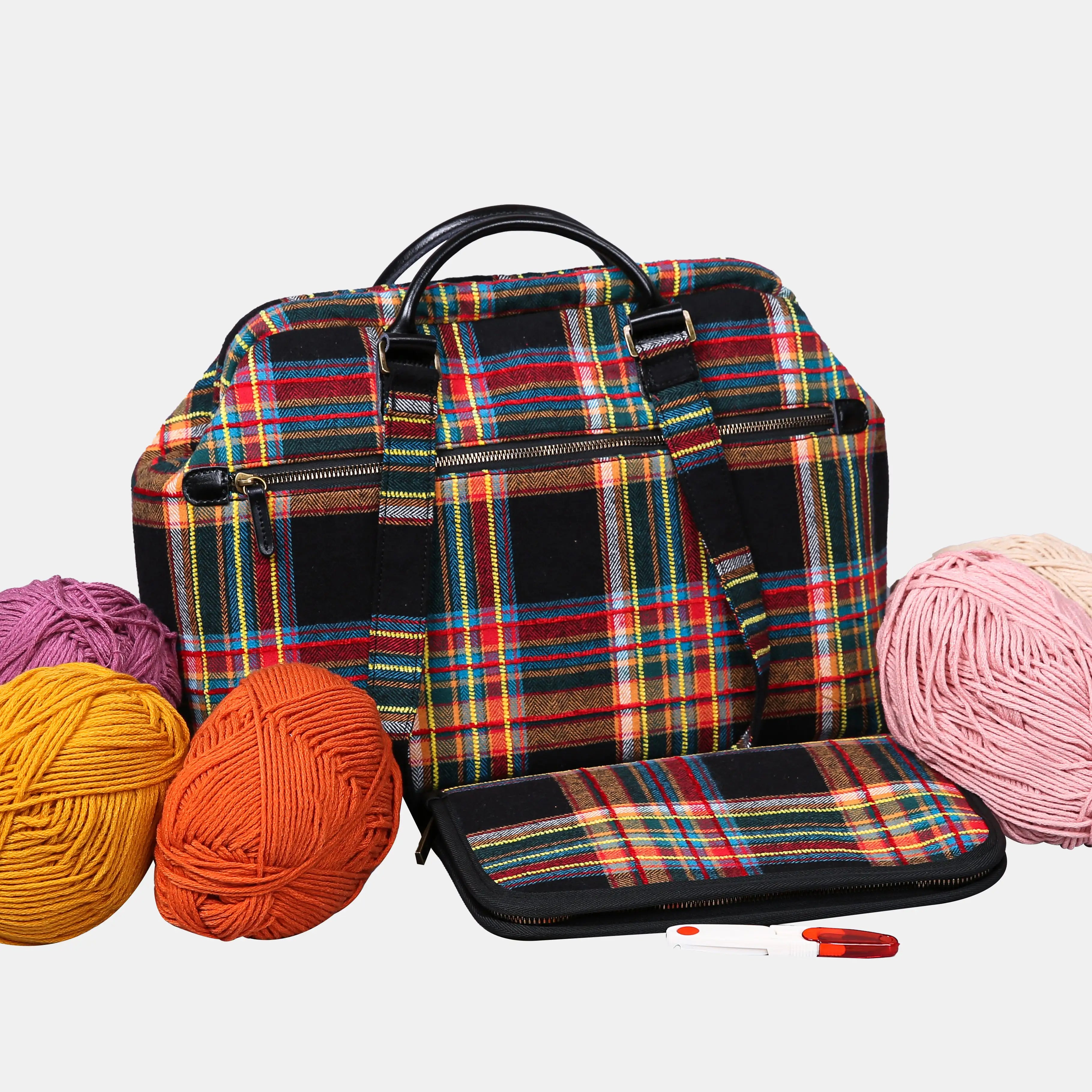 Tartan Stewart Knitting Project Bag  of America-with yarn ball