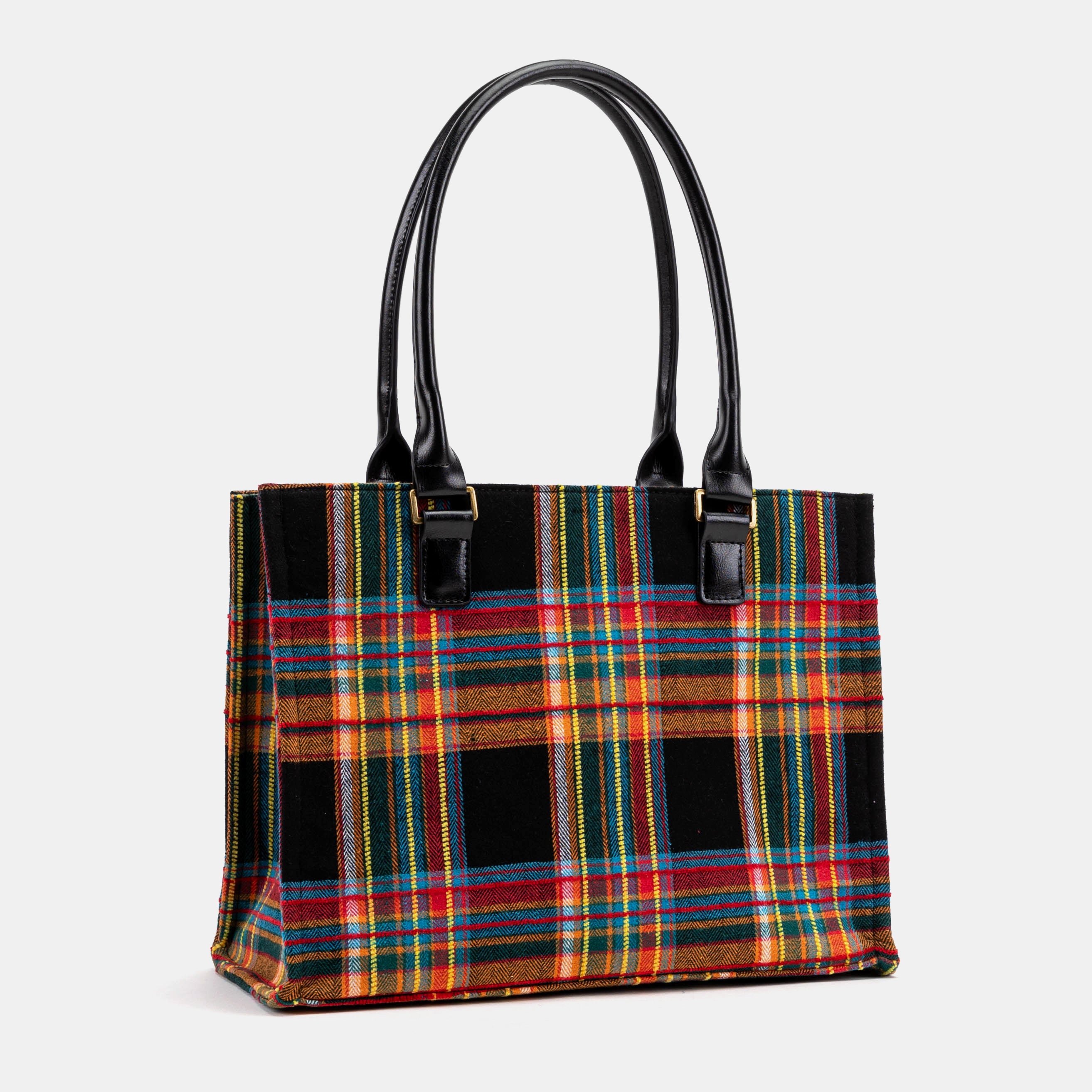 Tartan Stewart Black Laptop Work Tote Carpetbag of America front side