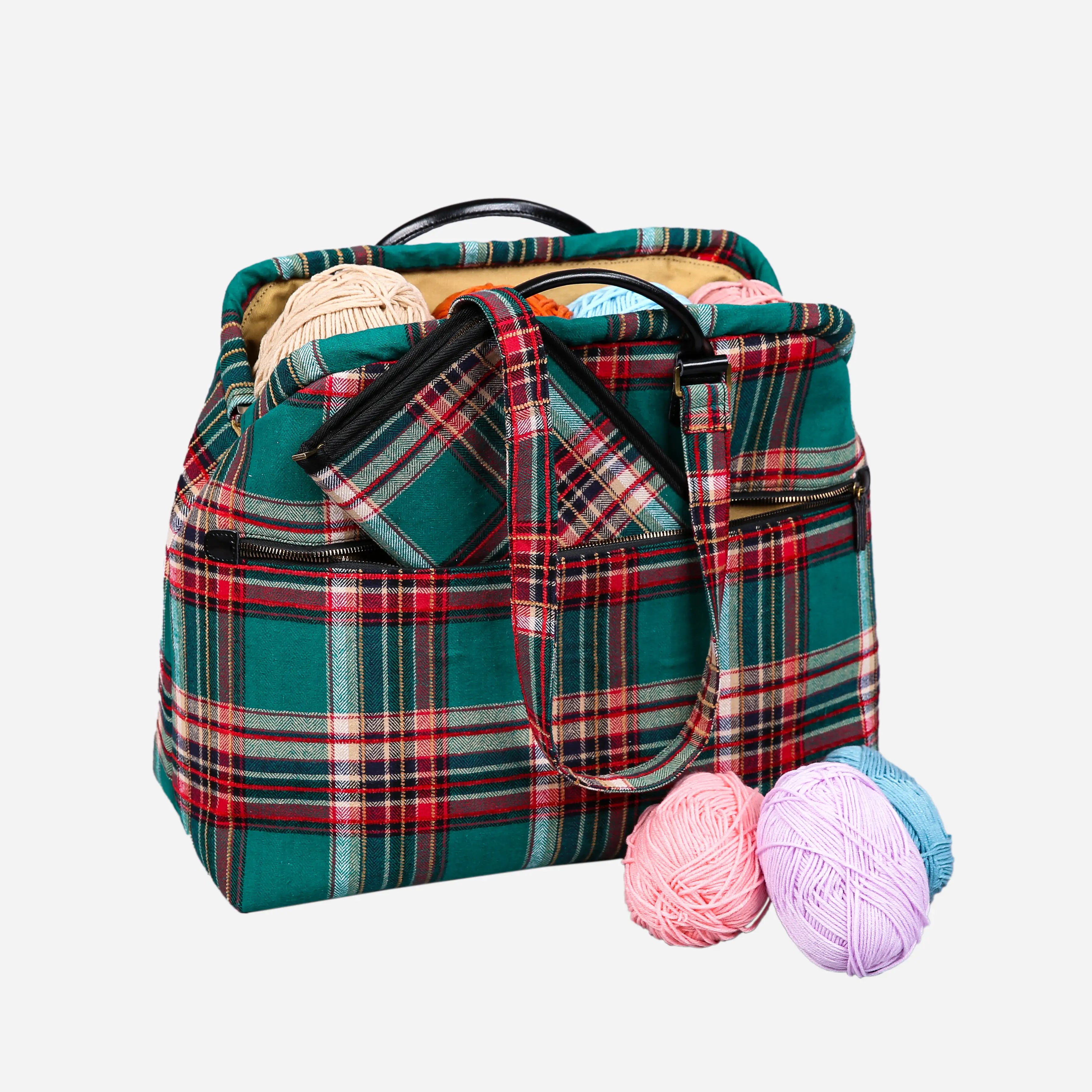 Tartan Stewart Green Knitting Project Bag  of America-with needle case