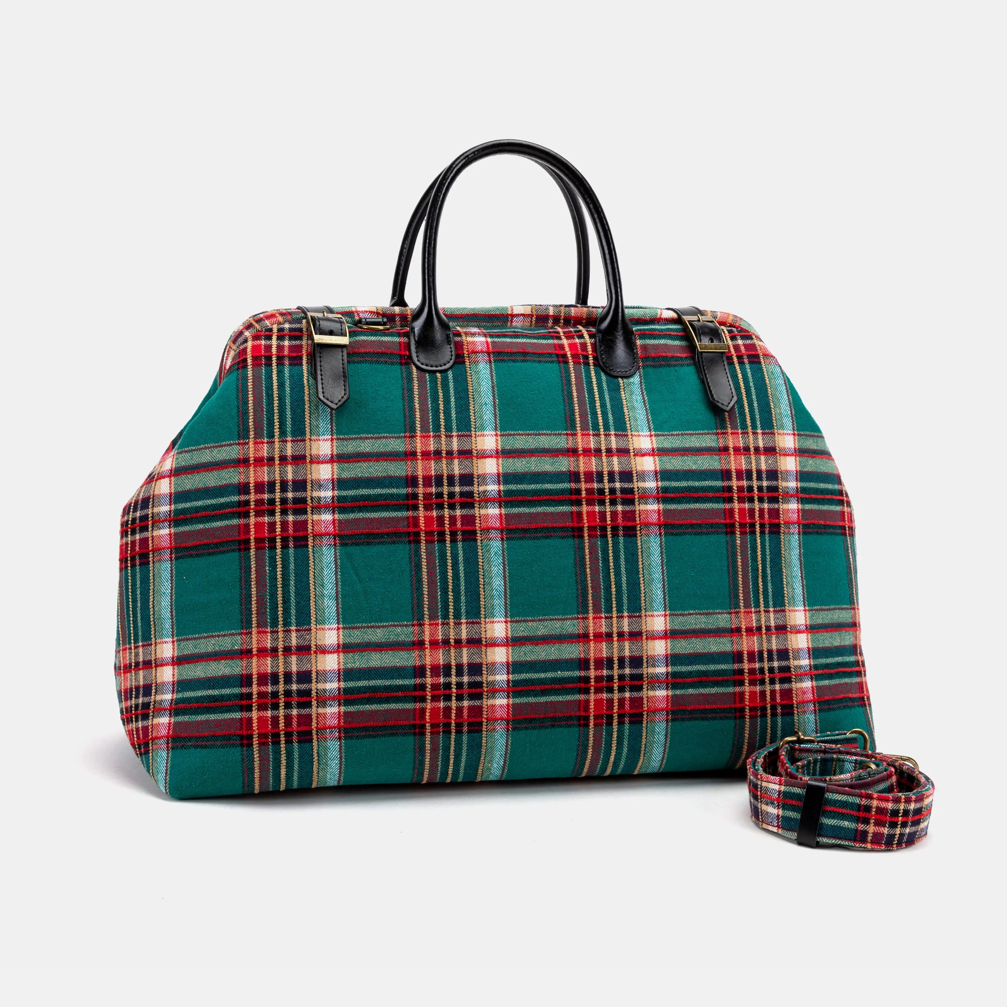 Tartan Stewart Green Large Carpetbag Carpetbag of America with shoulder strap