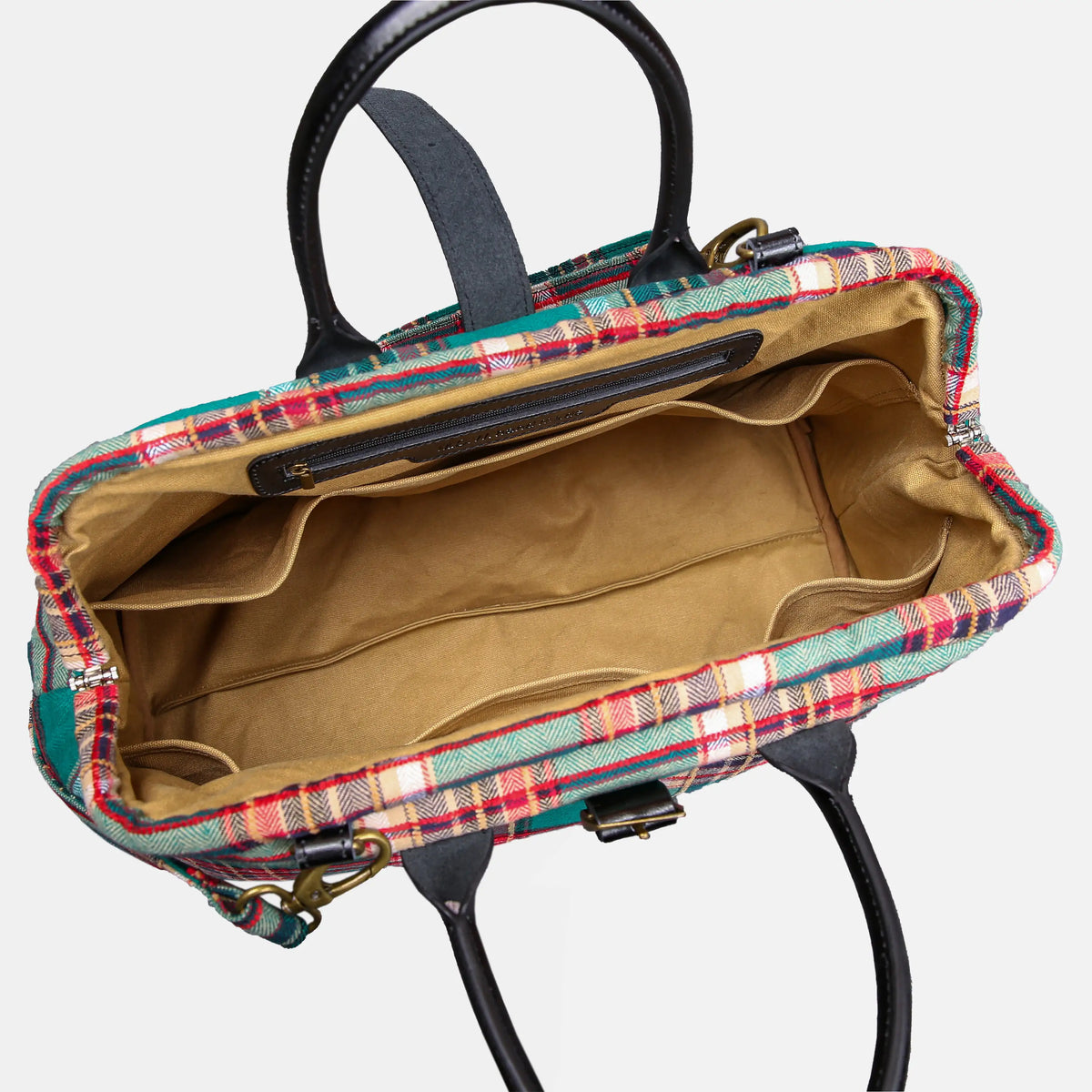 Tartan Stewart Green Mary Poppins Weekender Carpetbag of America open