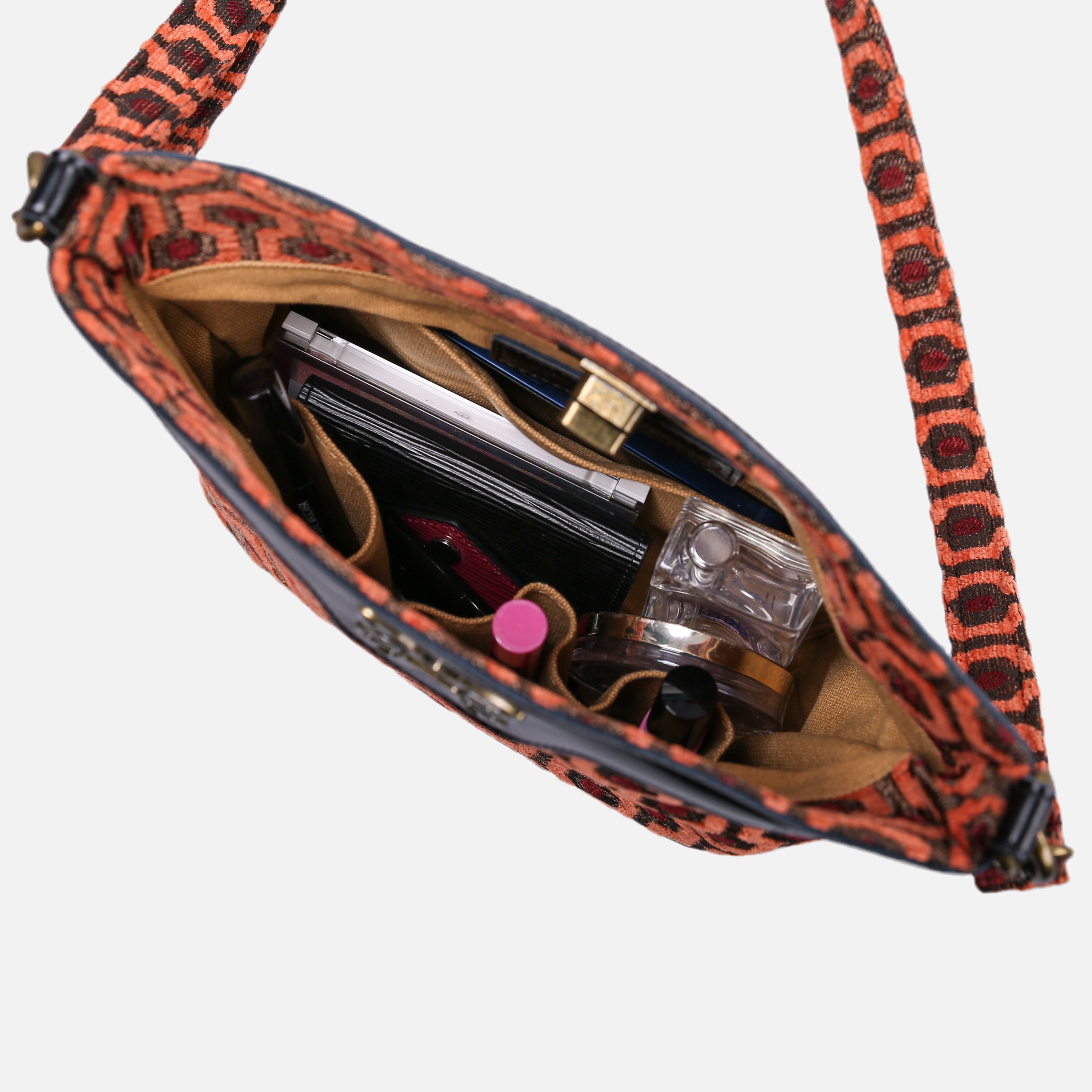 "The Shining" Overlook Hotel Carpet Crossbody Bag carpet bag MCW Handmade of America in use