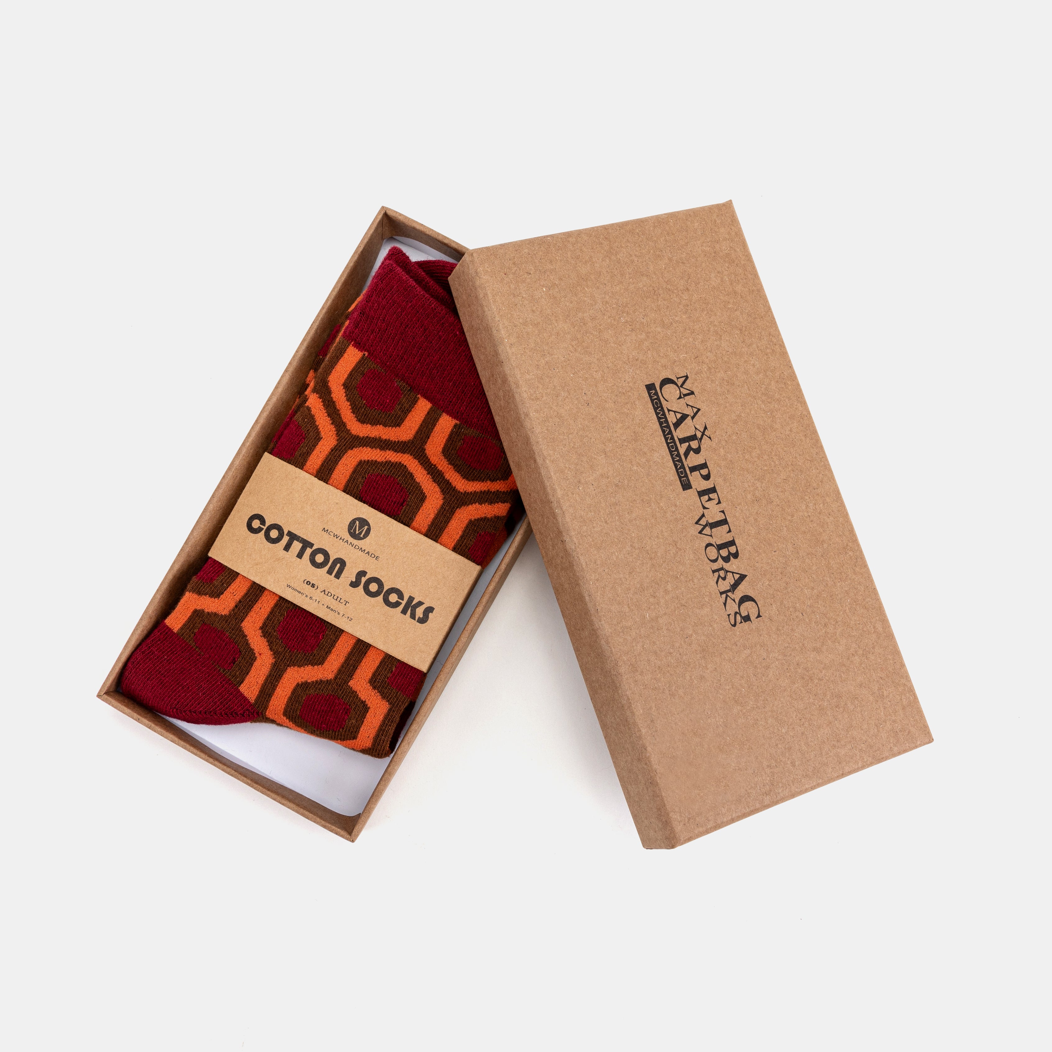 The Shining Overlook Hotel Carpet Pattern Cotton Crew Socks of America packaging