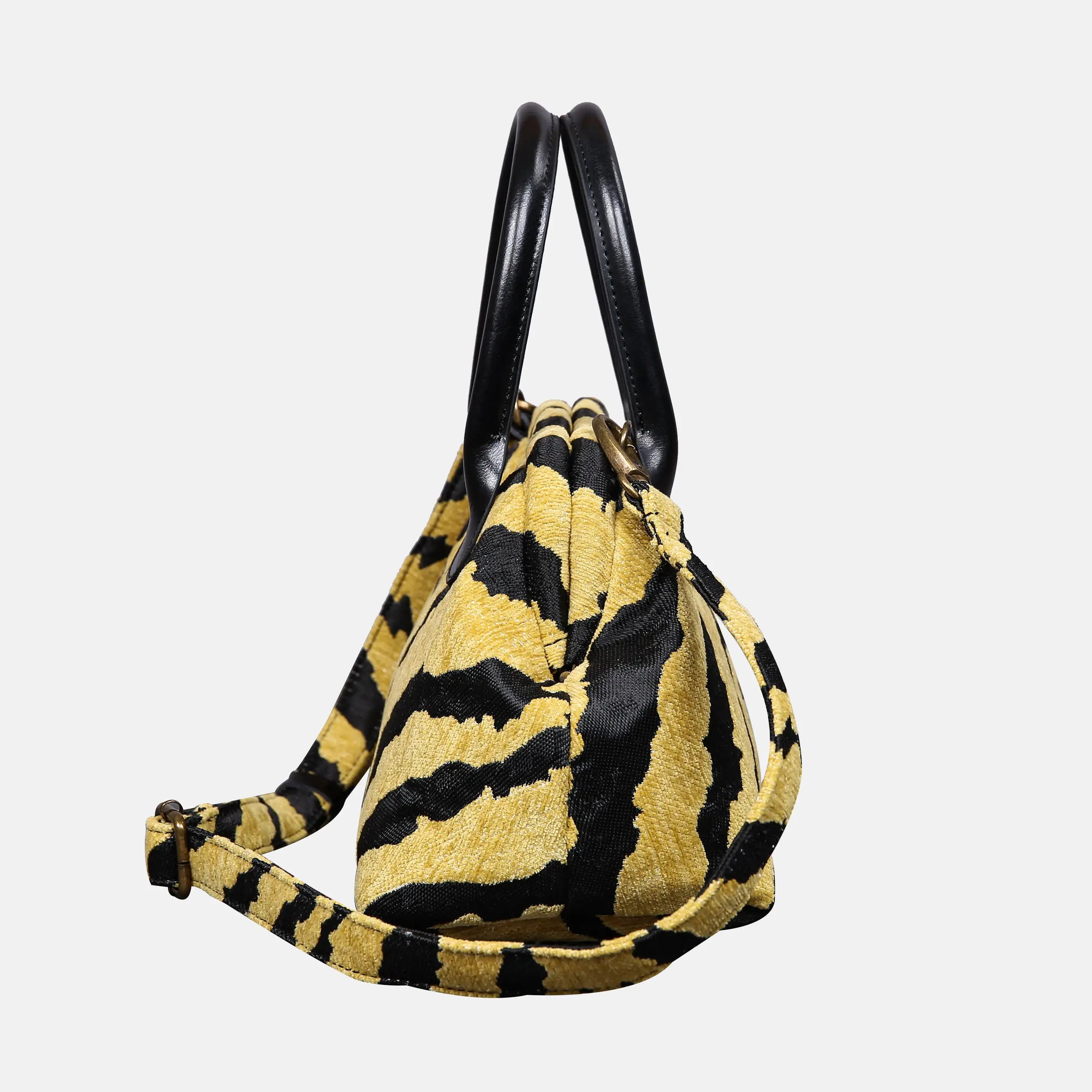 Zebra Daffodil Carpet Satchel carpet bag MCW Handmade of America side