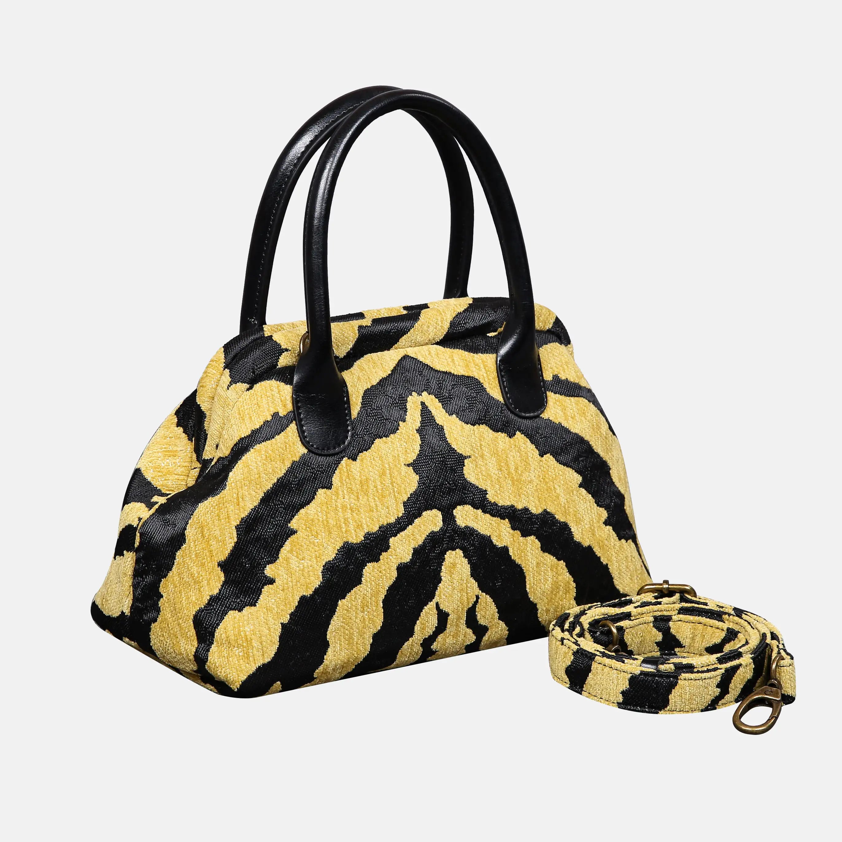 Zebra Daffodil Carpet Satchel carpet bag MCW Handmade of America with strap