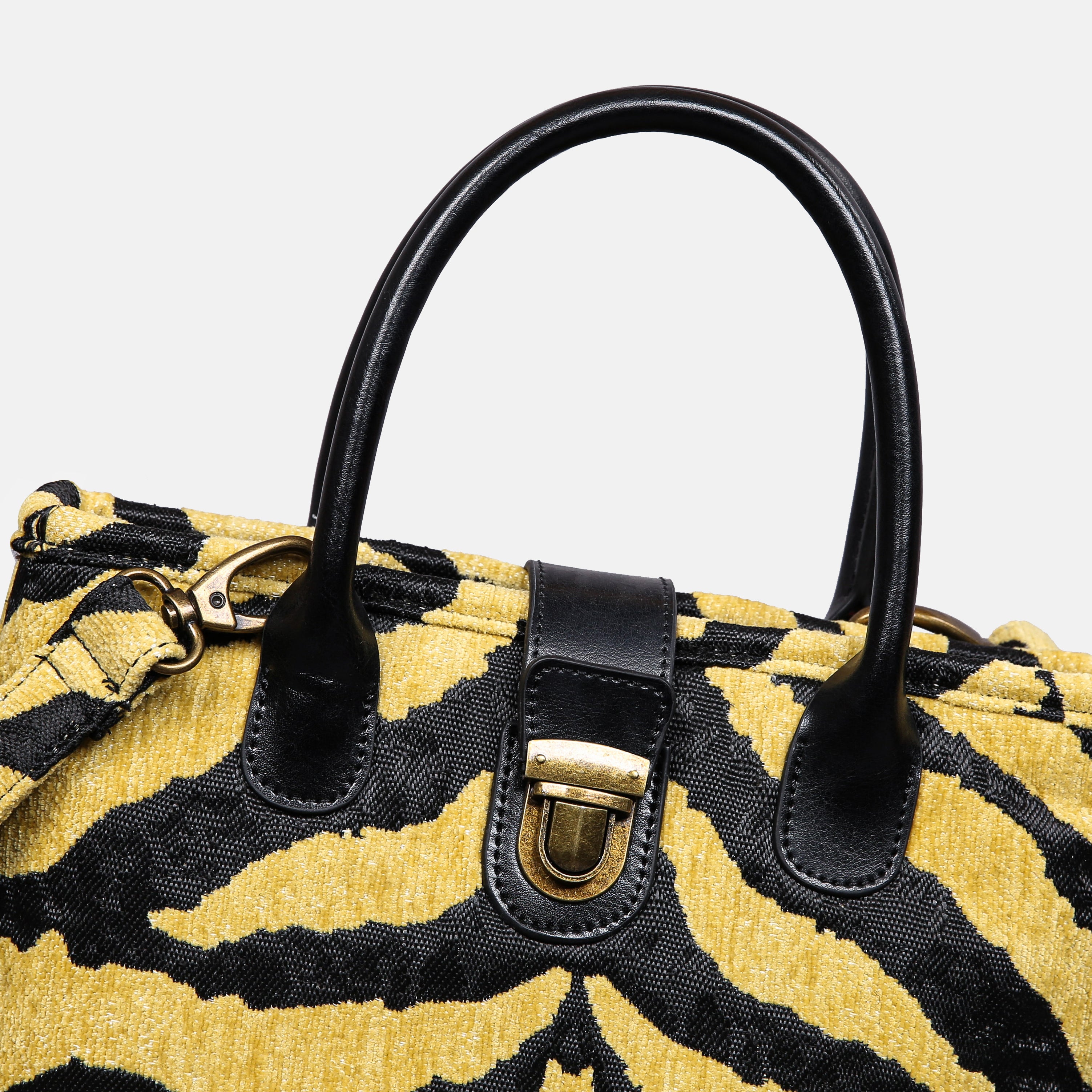 Tiger Stripes Tuck Lock Carpet Satchel carpet bag MCW Handmade of America details