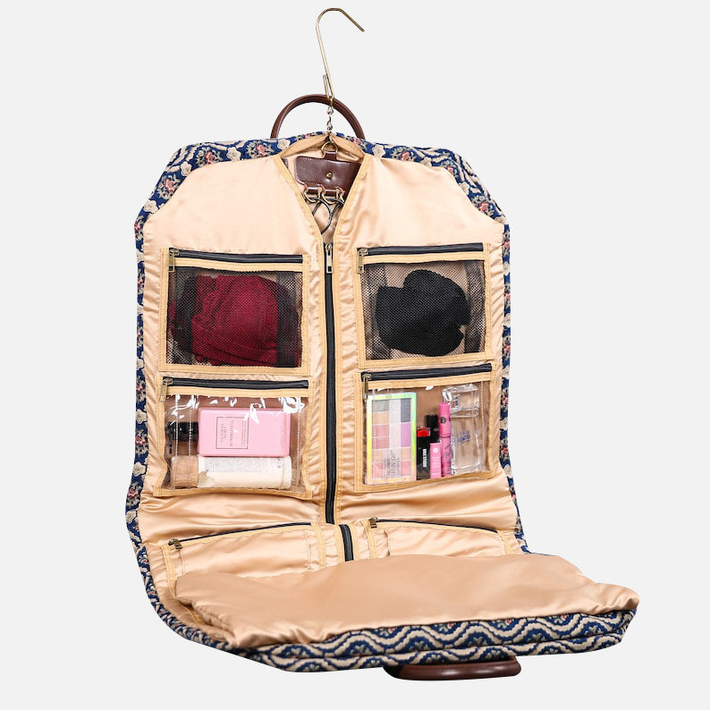 Traditional Blue Carpet Garment Bag carpet bag of America inside details