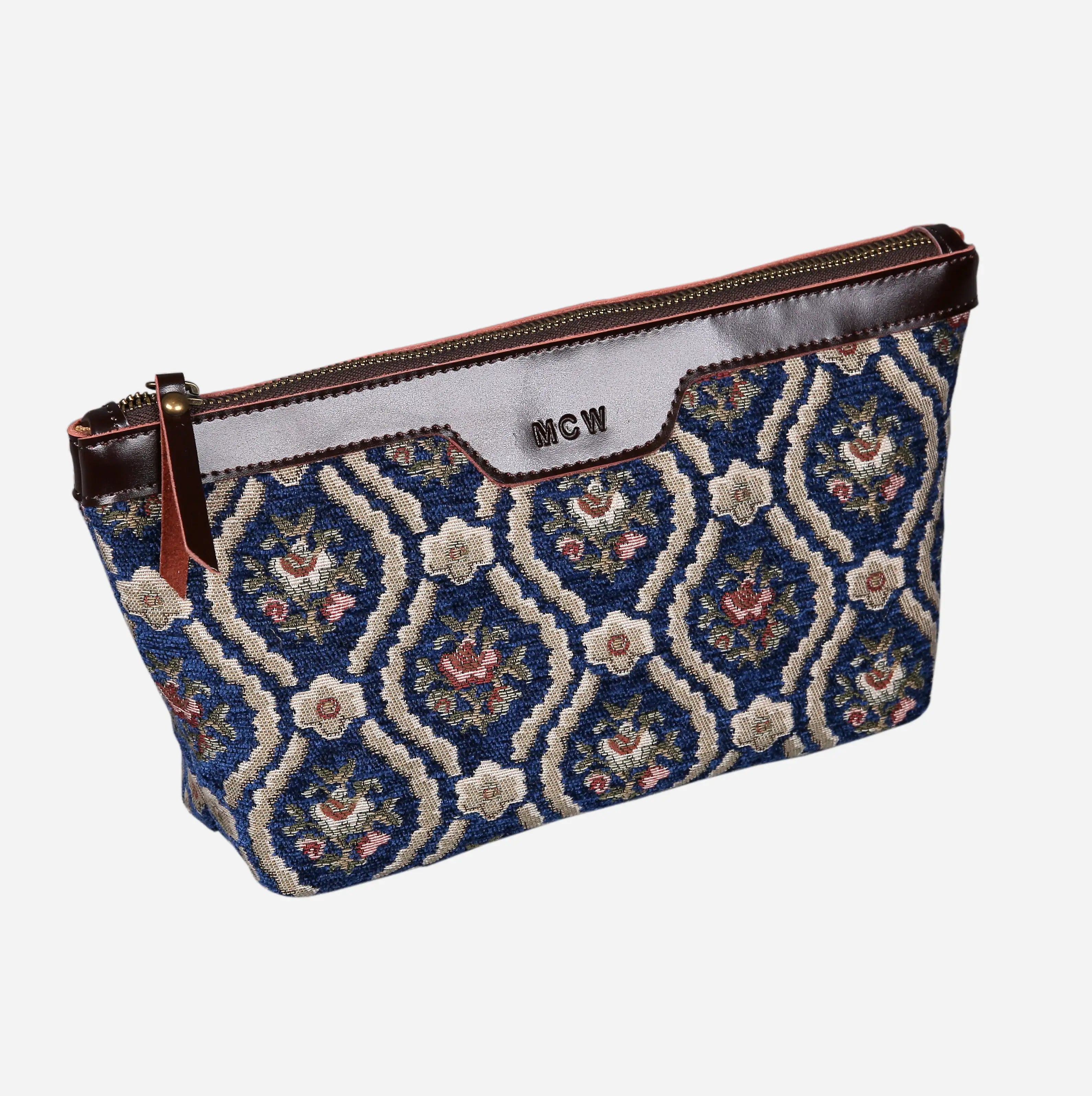 Traditional Blue Carpet Makeup Bag carpet bag MCW Handmade of America front