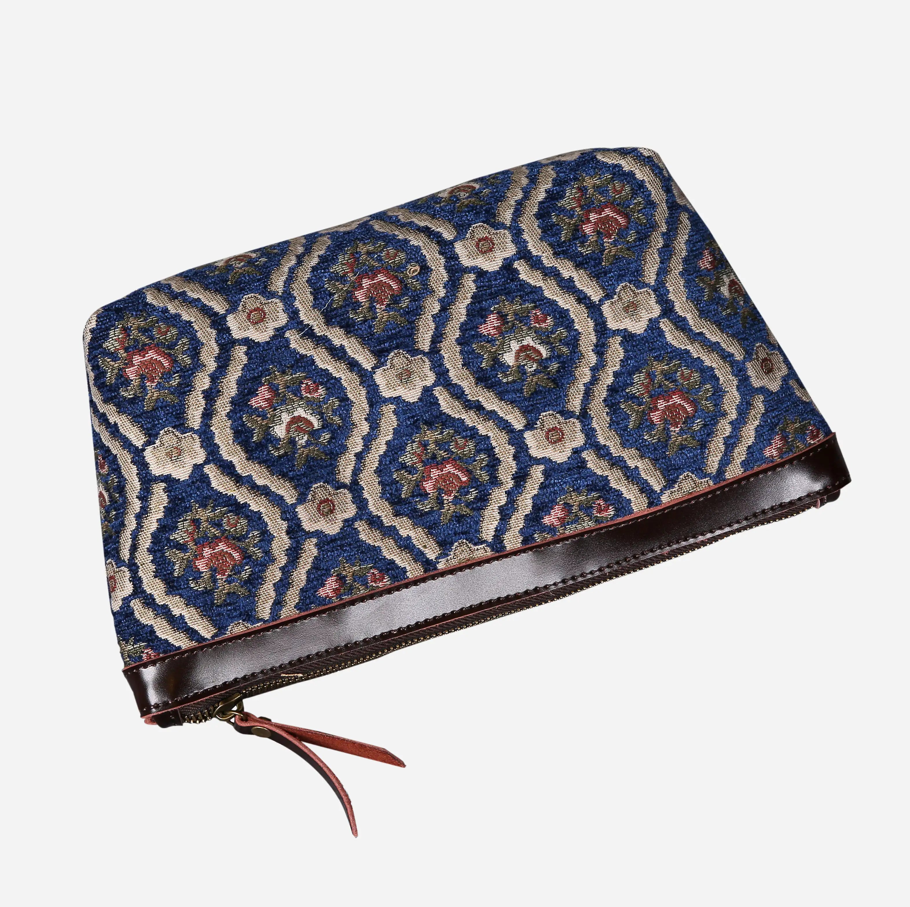 Traditional Blue Carpet Makeup Bag carpet bag MCW Handmade of America lay flat