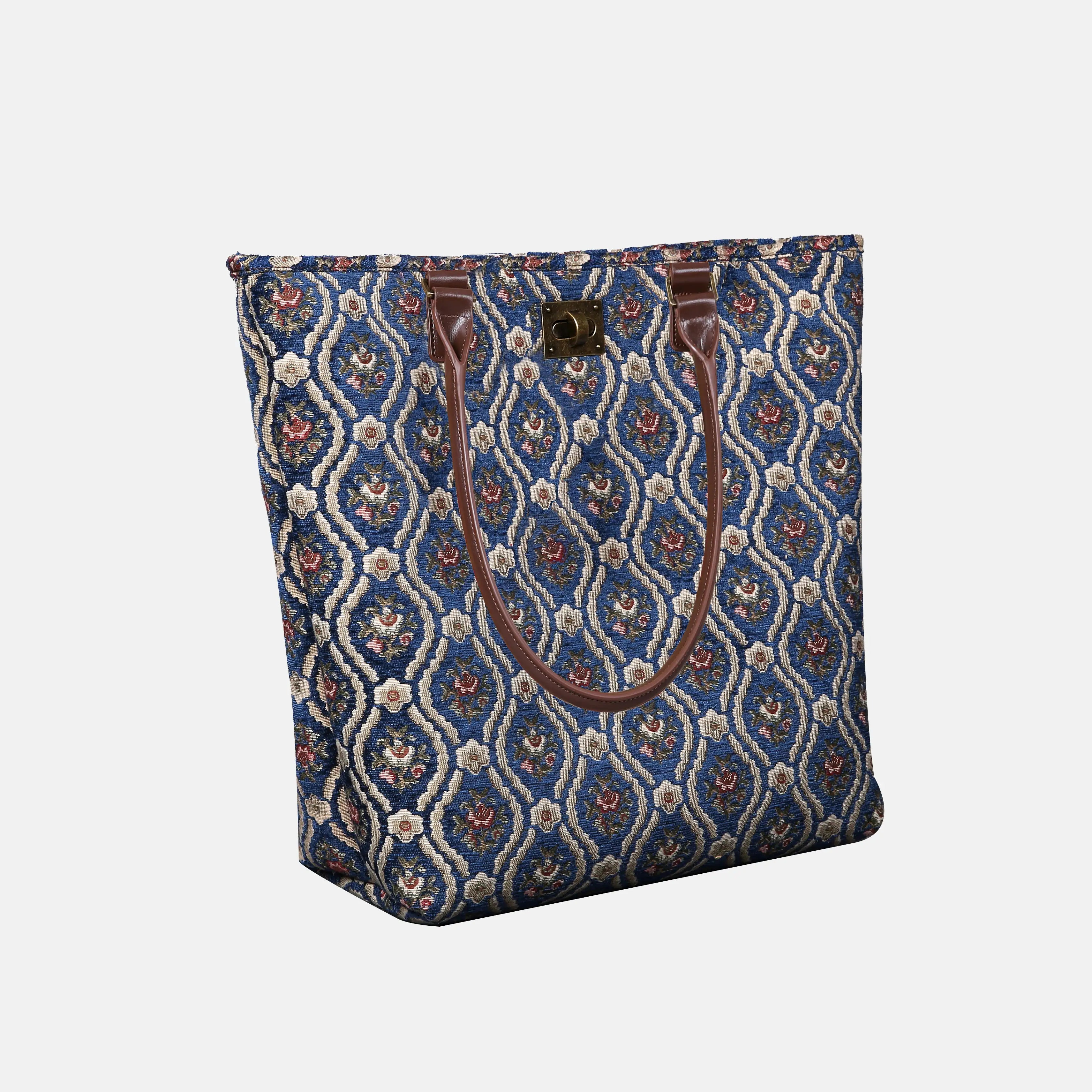 Traditional Blue Carpet Tote Shopper Carpetbag of America handle down
