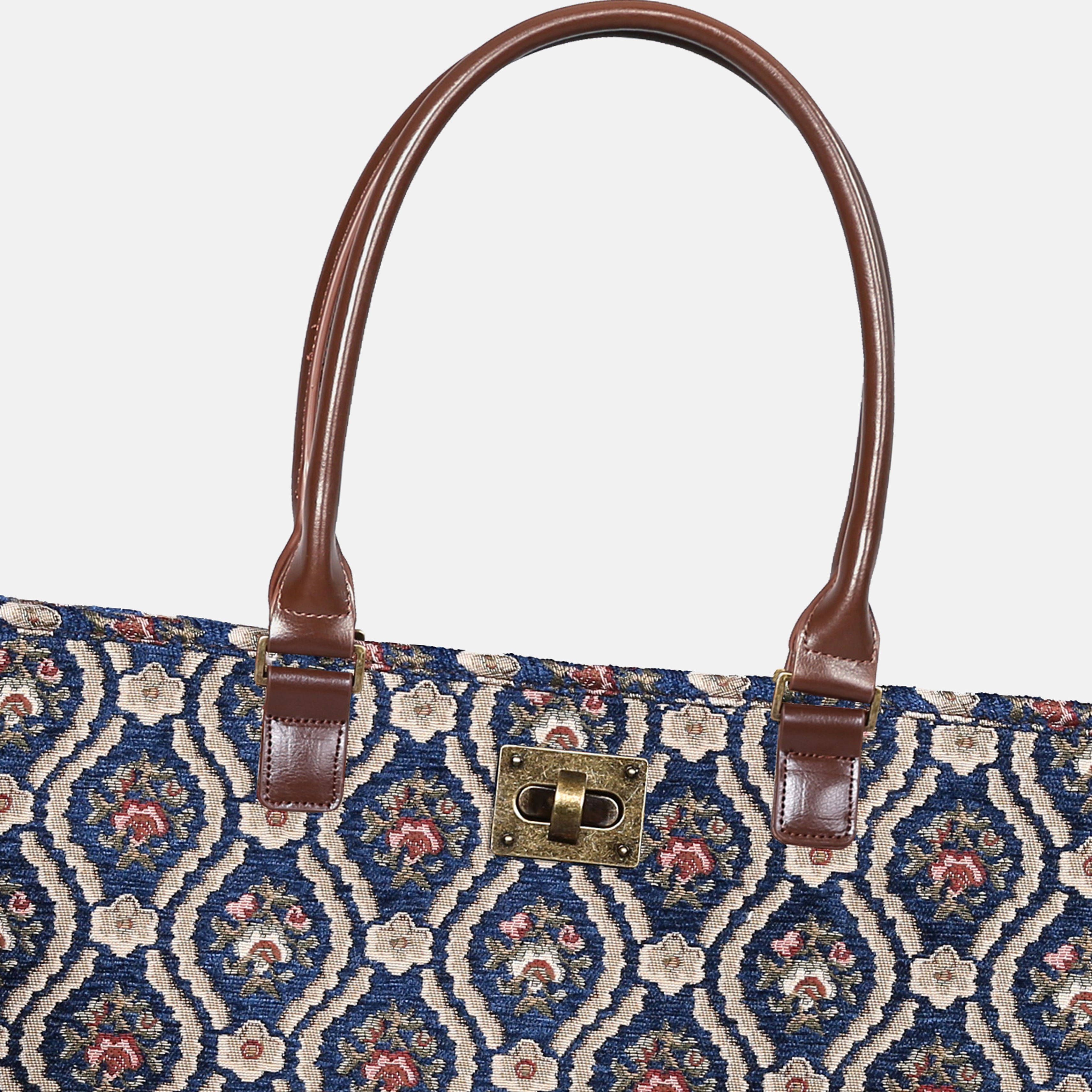 Traditional Blue Carpet Tote Shopper Carpetbag of America closure