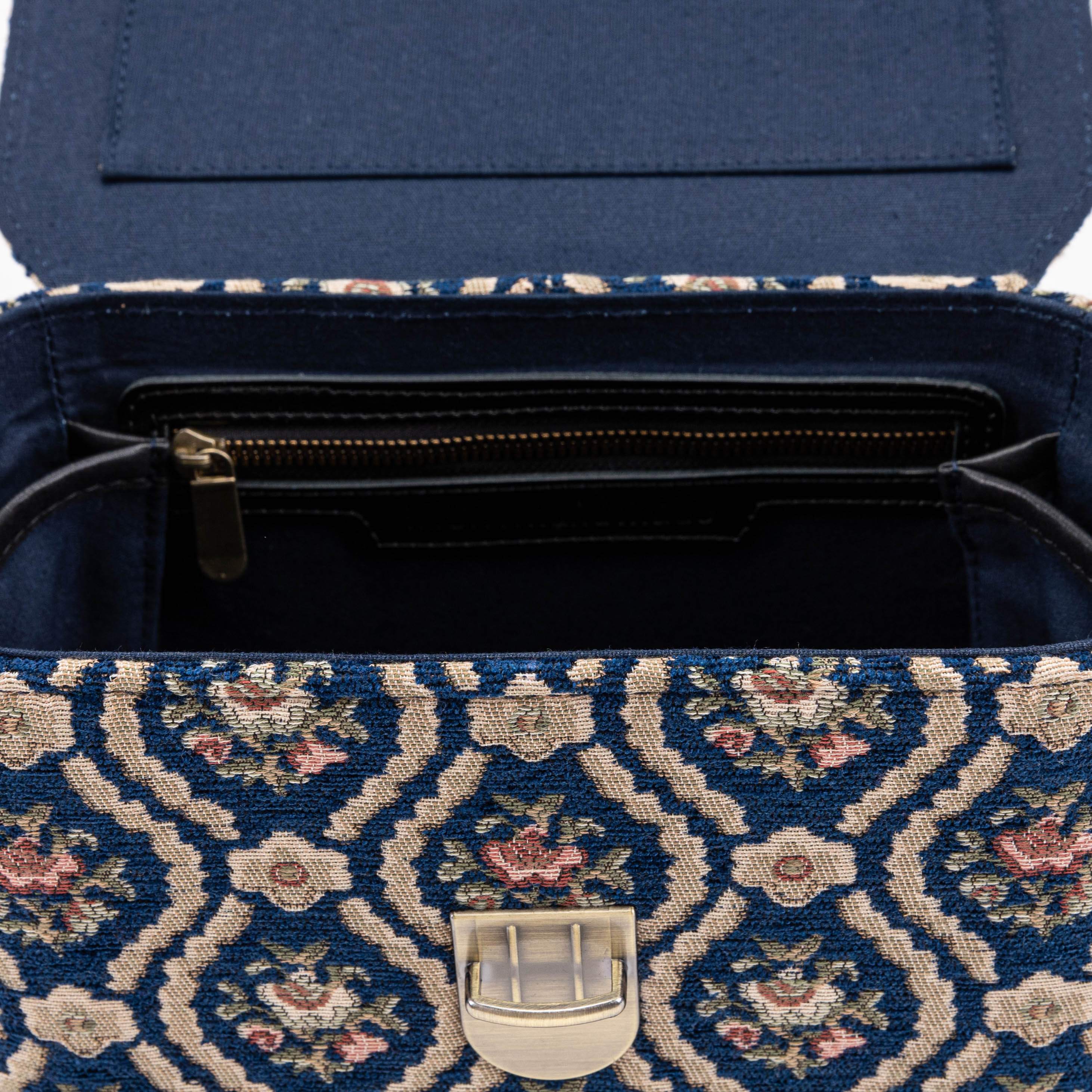 Traditional Blue Clara Medium Train Case Purse  of America zipper bottom