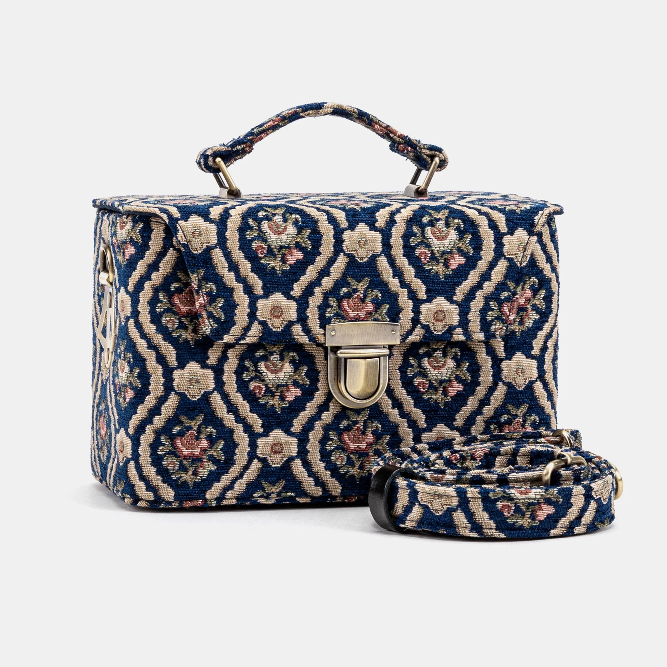 Traditional Blue Clara Medium Train Case Purse of America main