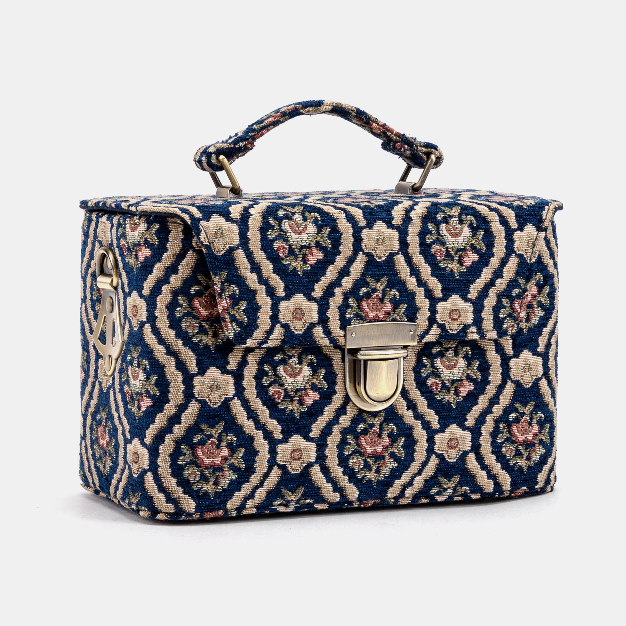 Traditional Blue Clara Medium Train Case Purse of America front side