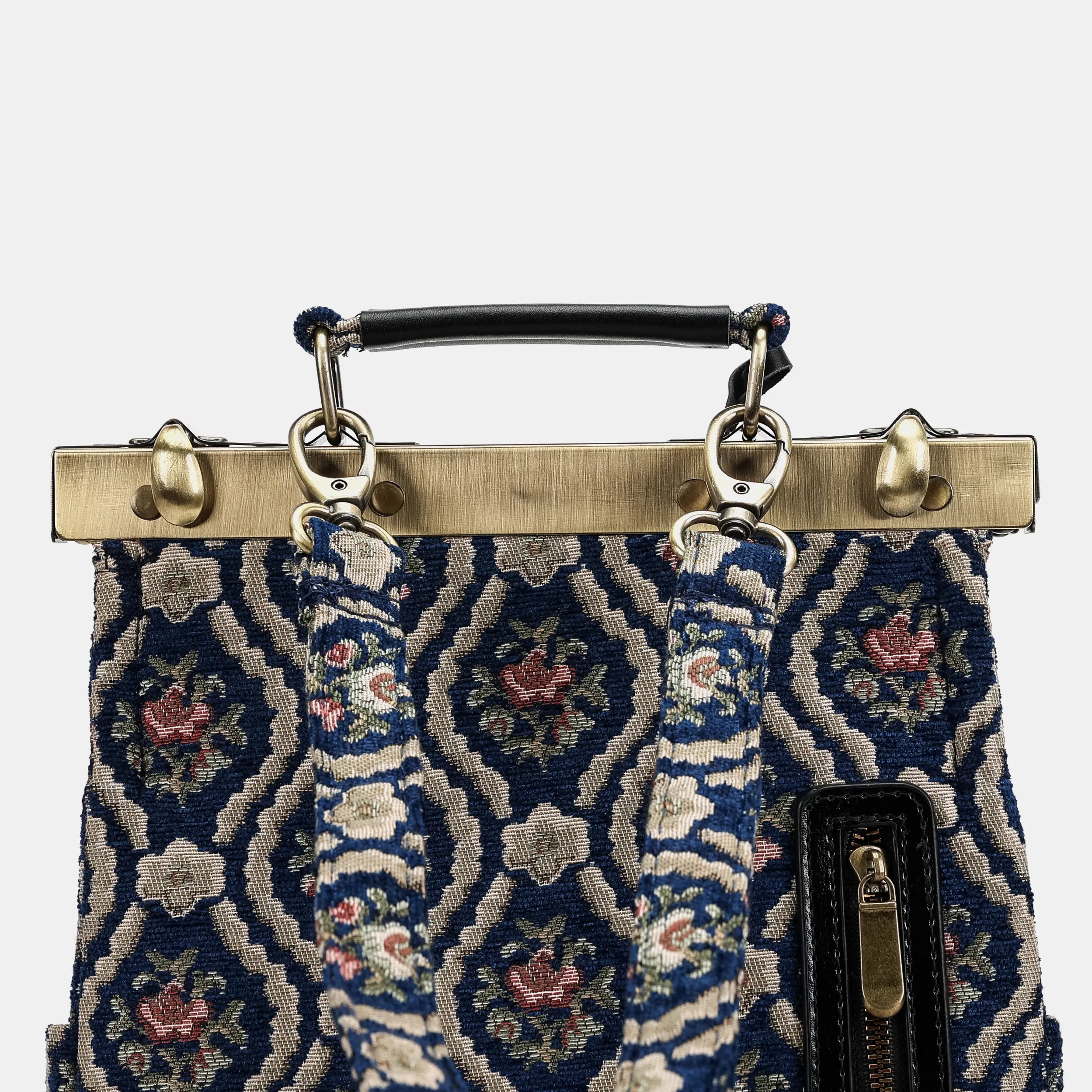 Traditional Blue Helena Carpet Gladstone Backpack of America back details