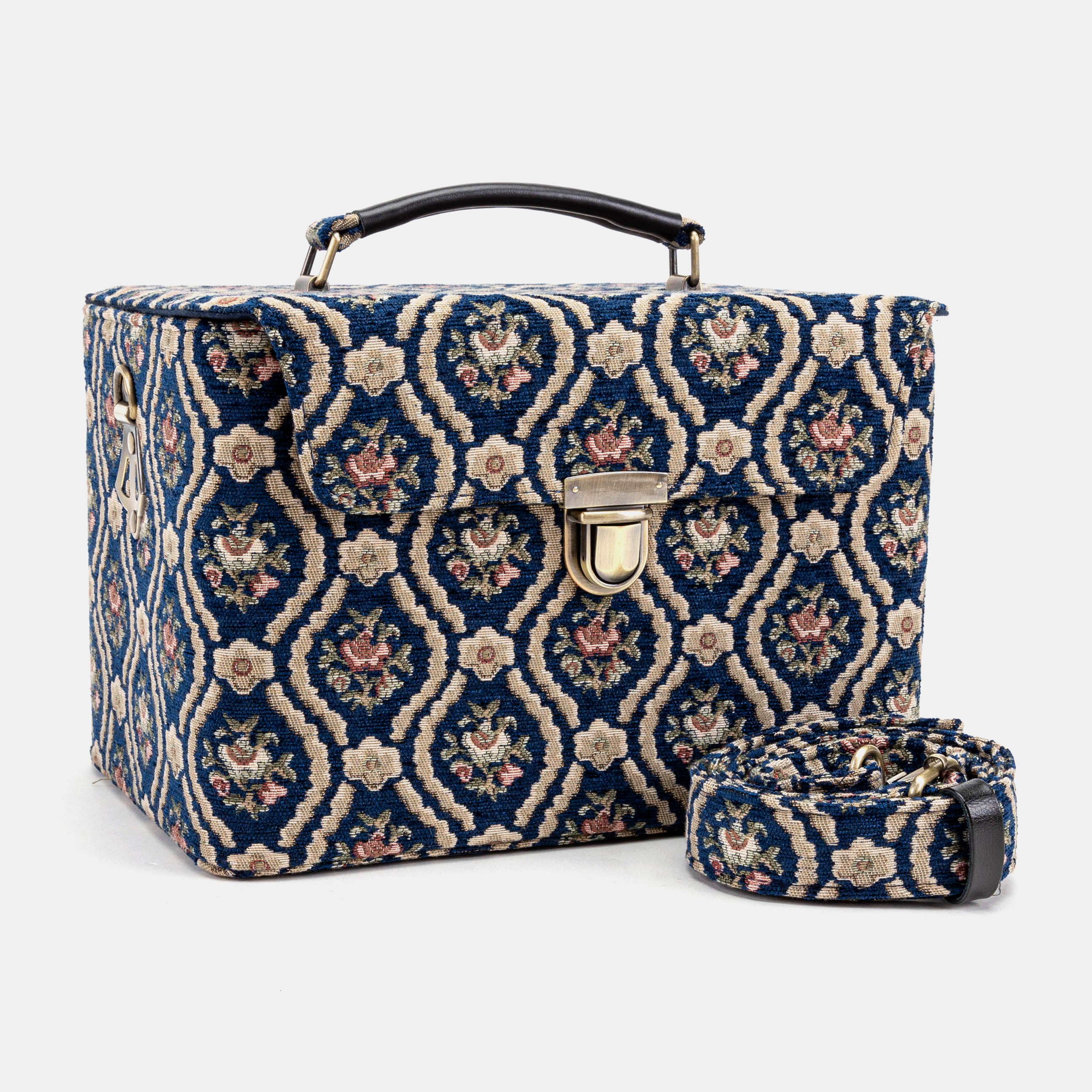 Traditional Blue Josephine Large Train Case of America with shoulder strap