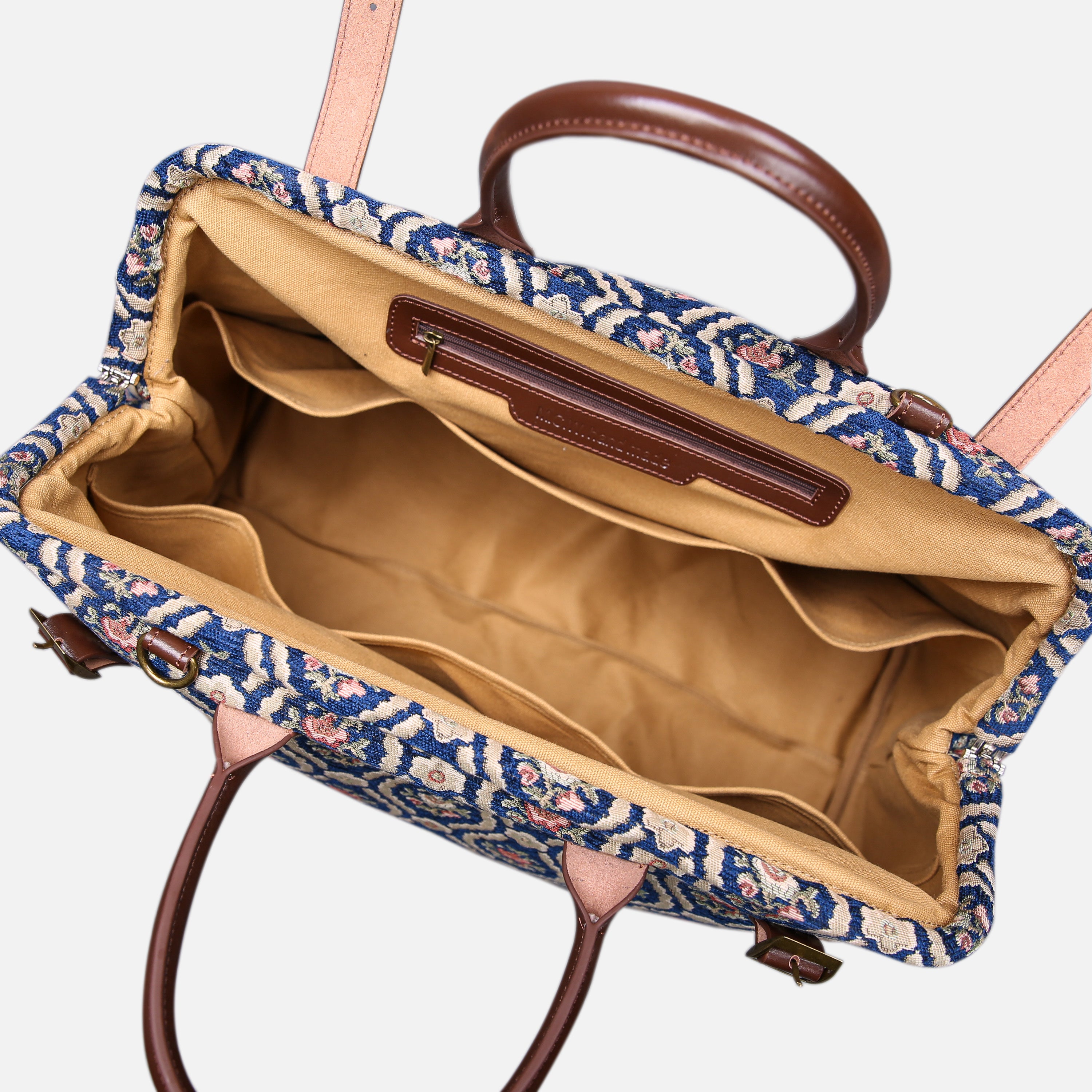 Traditional Blue Large Carpetbag   of America inside