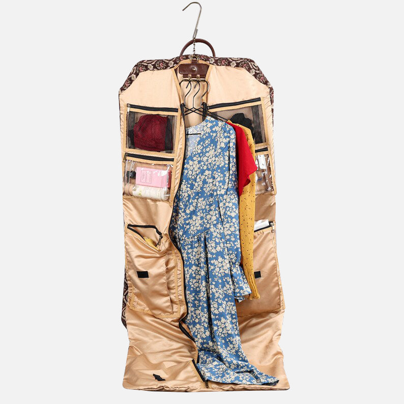 Traditional Brown Carpet Garment Bag carpet bag of America in use