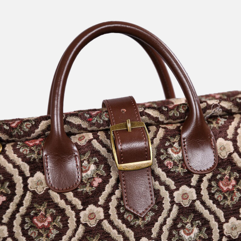 Traditional Brown Carpet Garment Bag carpet bag of America handle