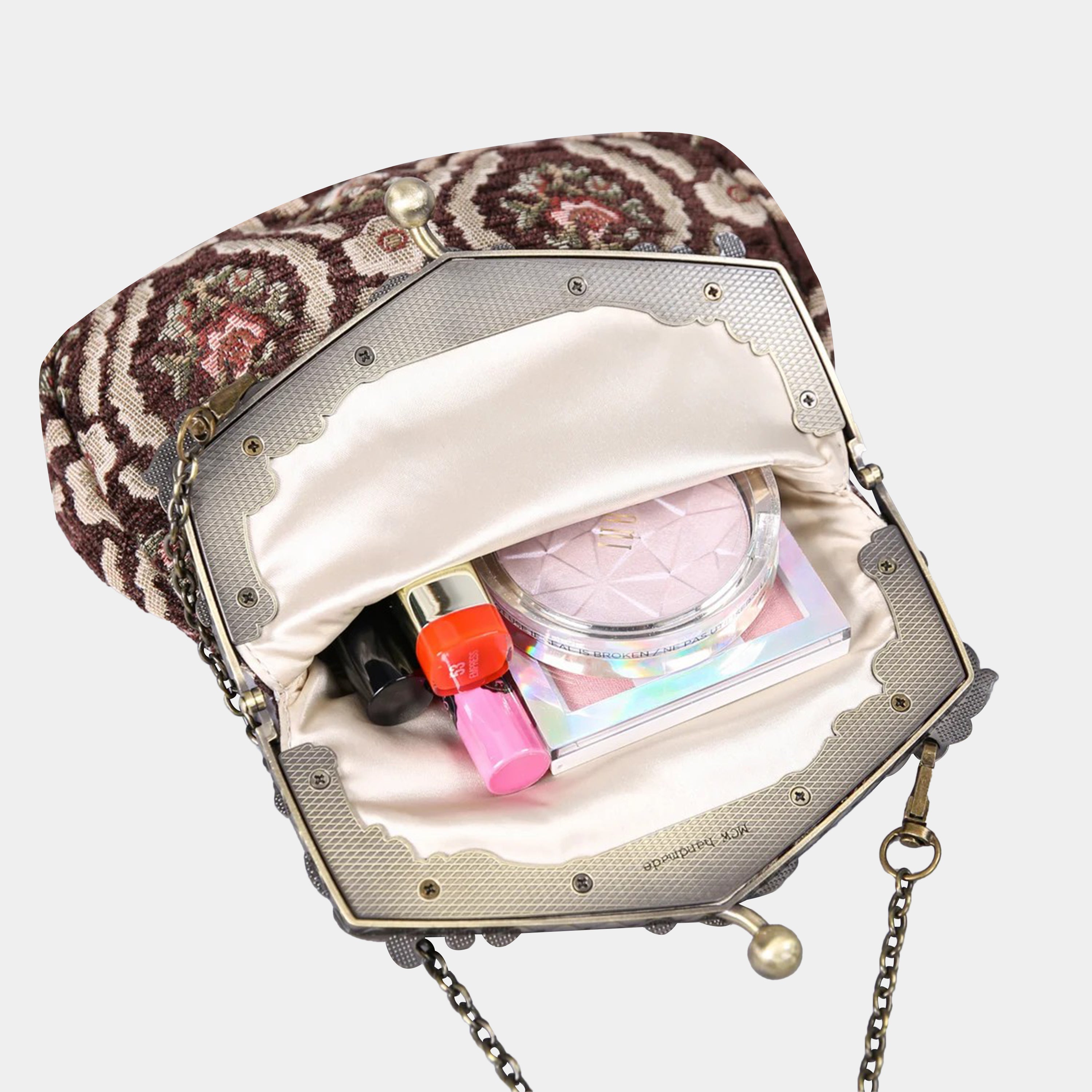 Traditional Brown Chatelaine Purse Large carpet bag of America in use
