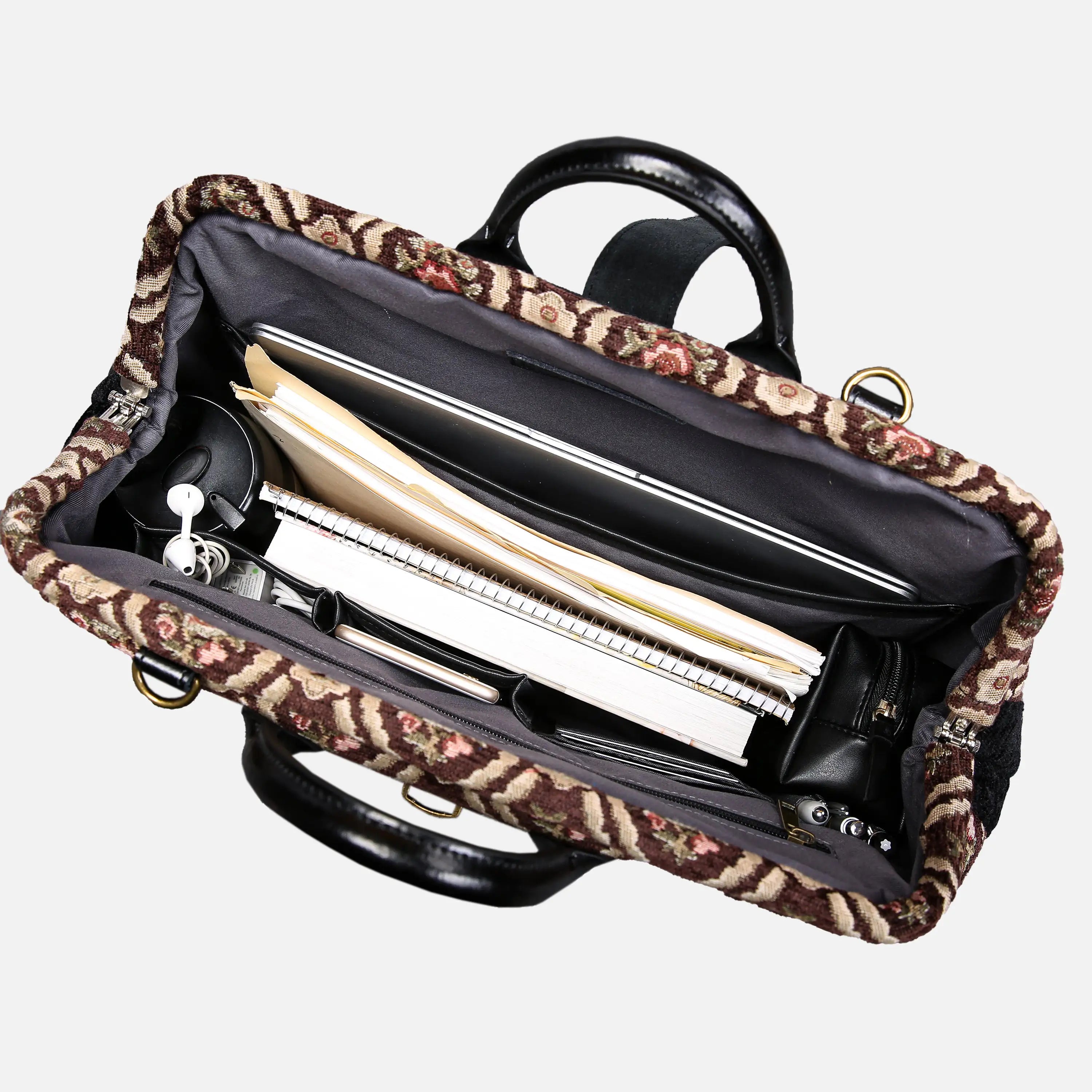 Traditional Brown Laptop Work Bag carpet bag of America in use