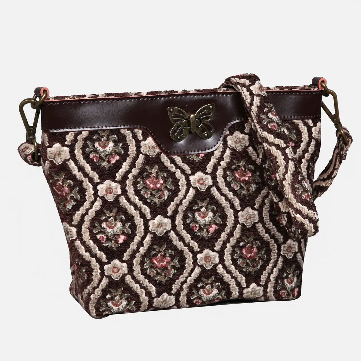 Traditional Coffee Carpet Crossbody Bag carpet bag MCW Handmade of America front