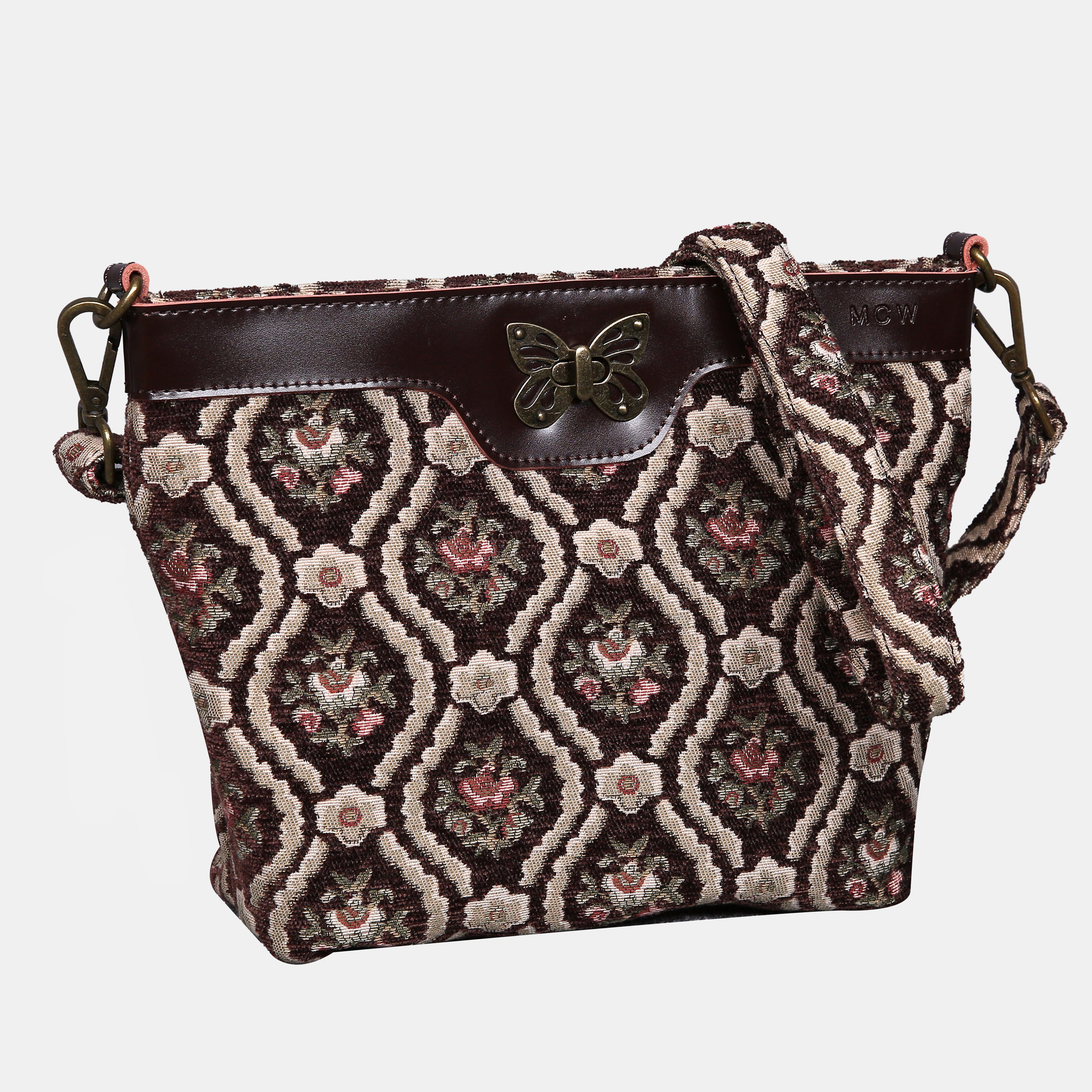 Traditional Coffee Carpet Crossbody Bag carpet bag MCW Handmade of America front