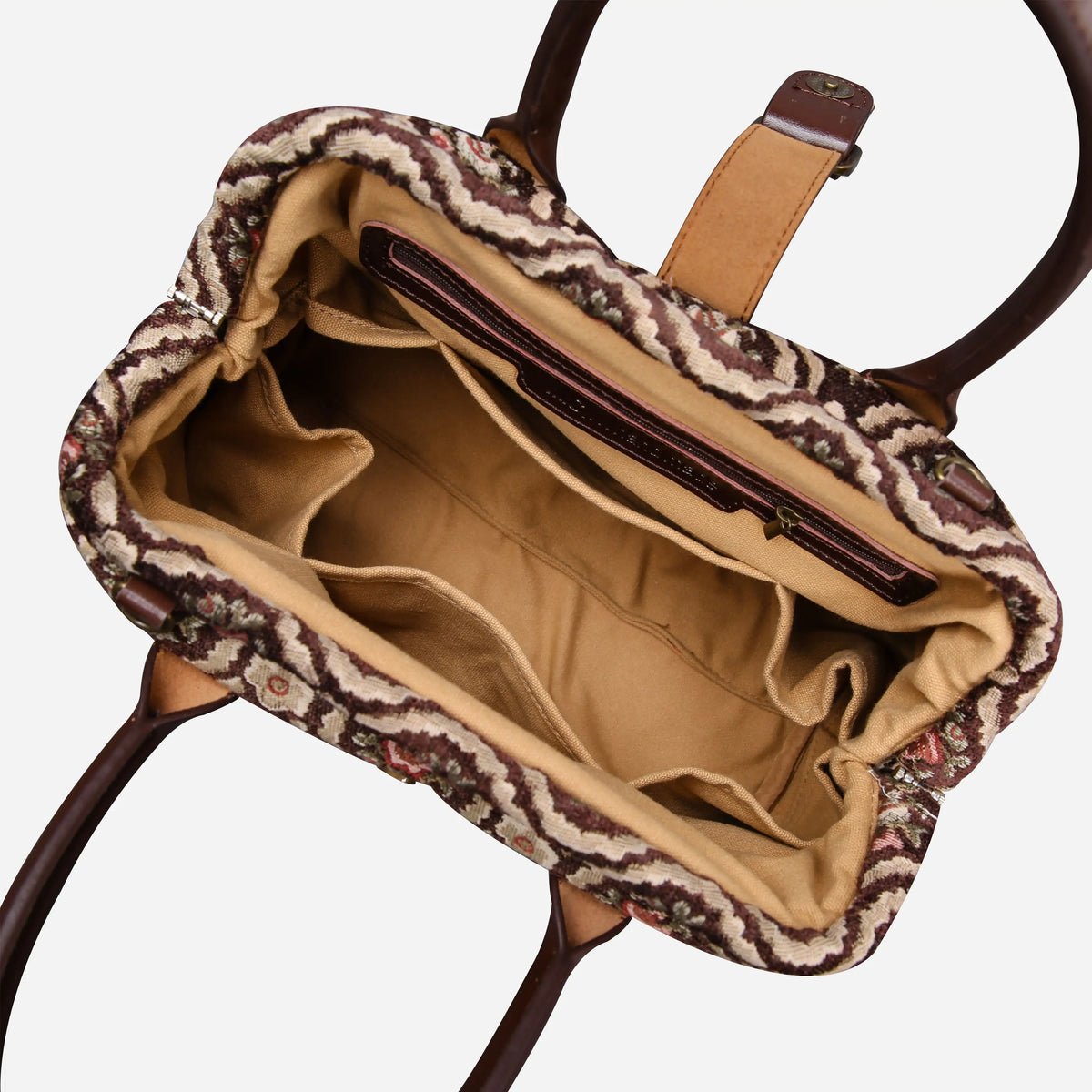 Traditional Coffee Carpet Handbag Purse carpet bag MCW Handmade of America open
