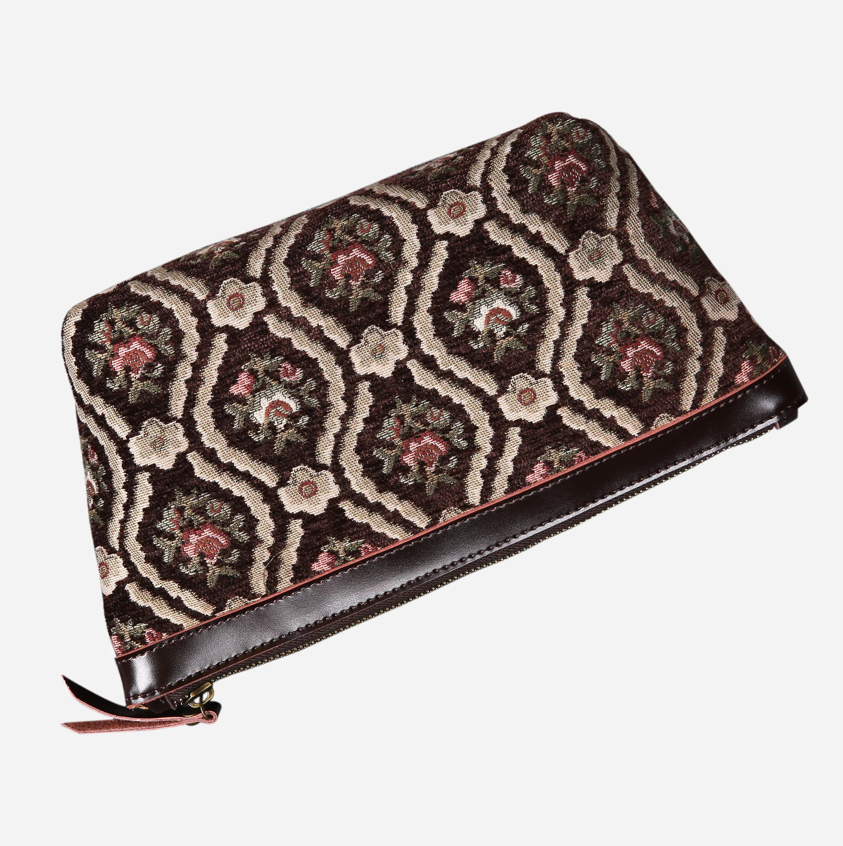 Traditional Coffee Carpet Makeup Bag carpet bag MCW Handmade of America lay flat