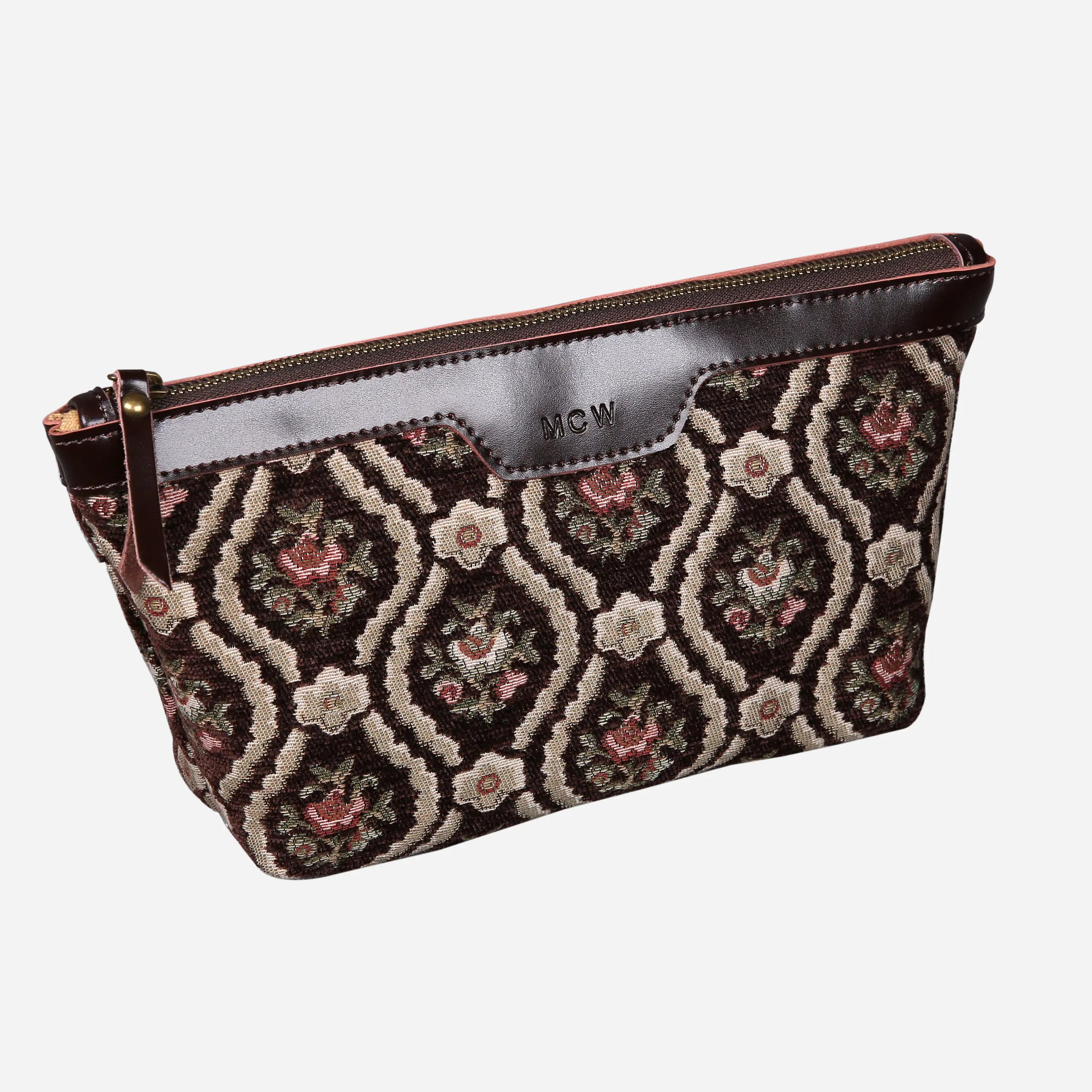 Traditional Coffee Carpet Makeup Bag carpet bag MCW Handmade of America front