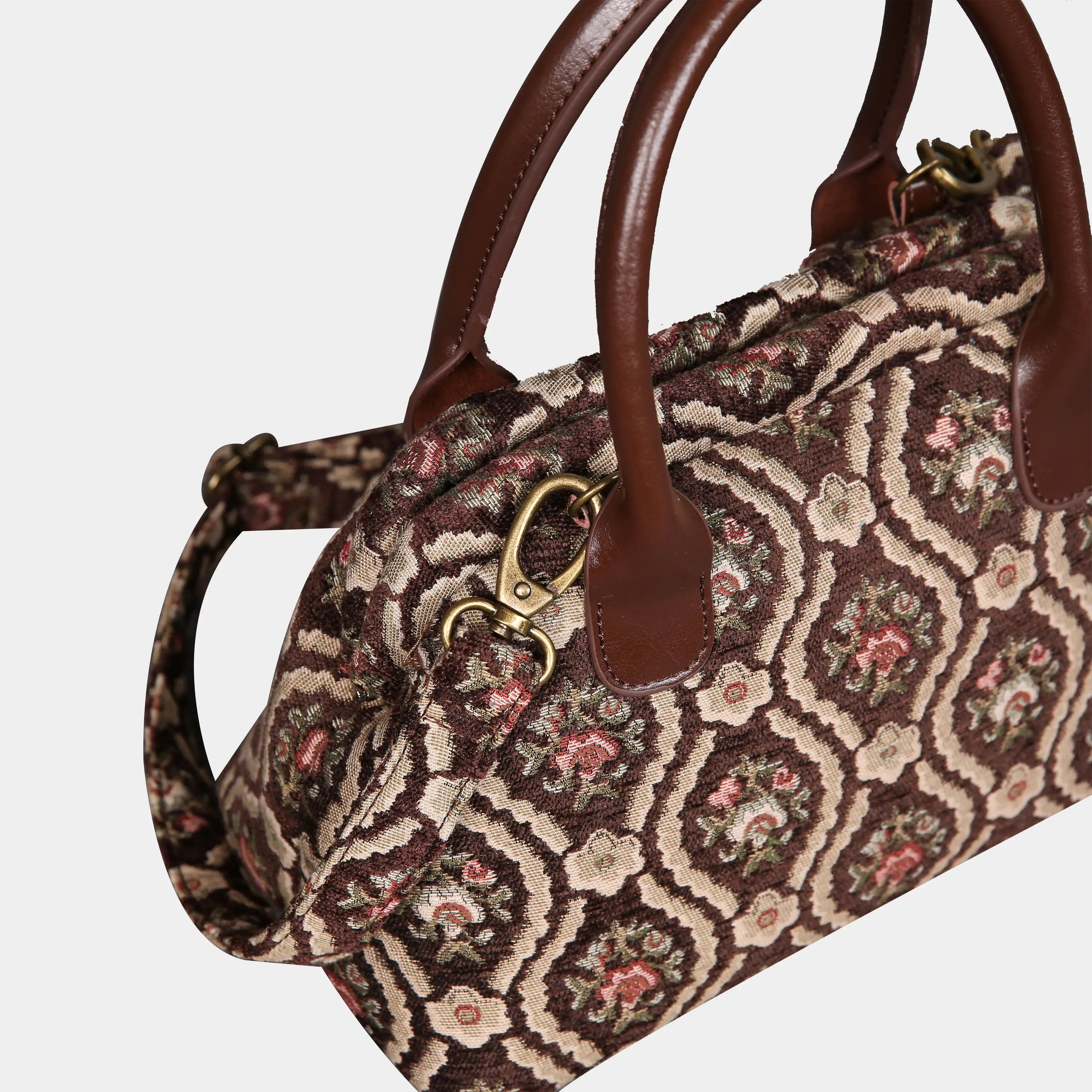 Traditional Coffee Carpet Satchel carpet bag MCW Handmade of America buckle