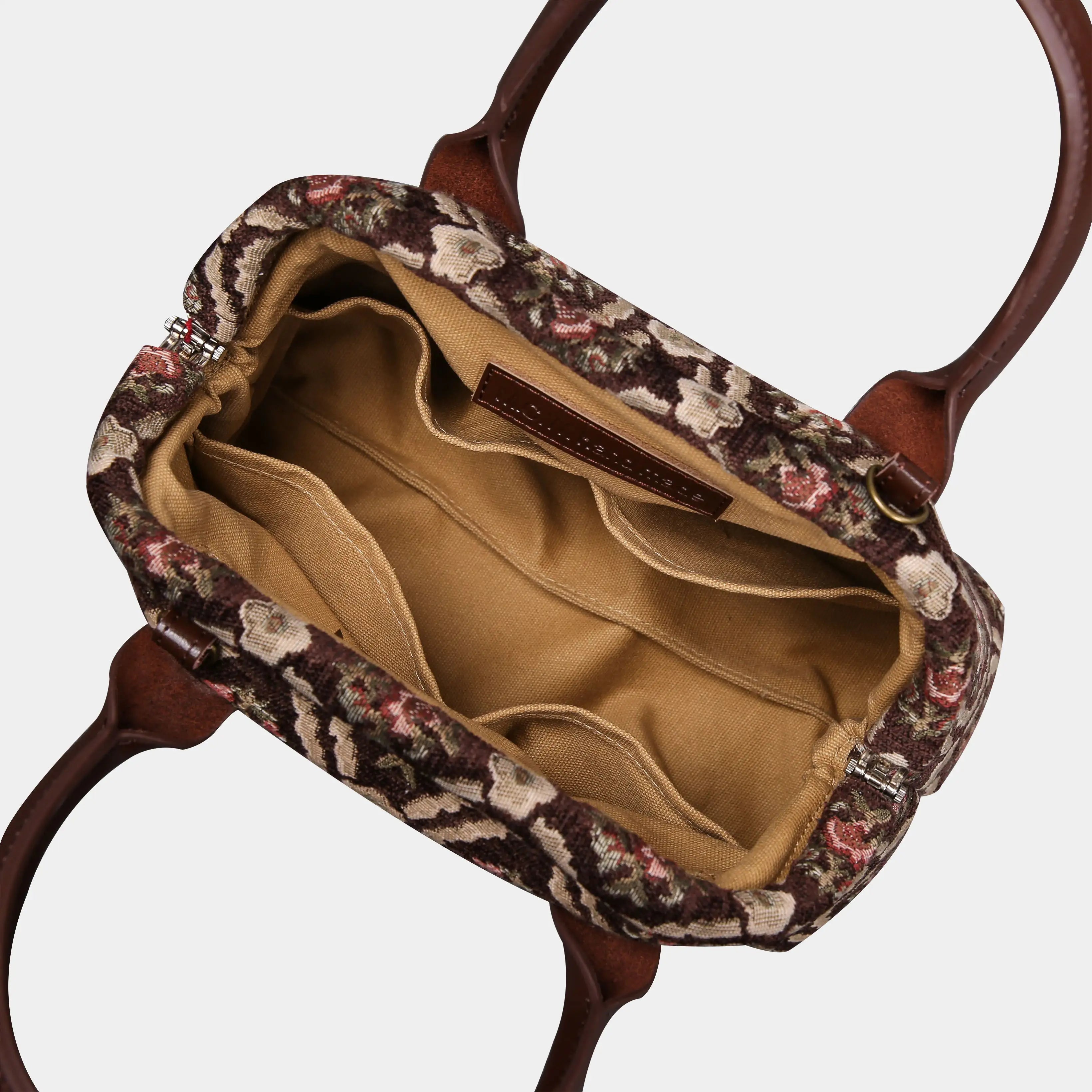 Traditional Coffee Carpet Satchel carpet bag MCW Handmade of America open