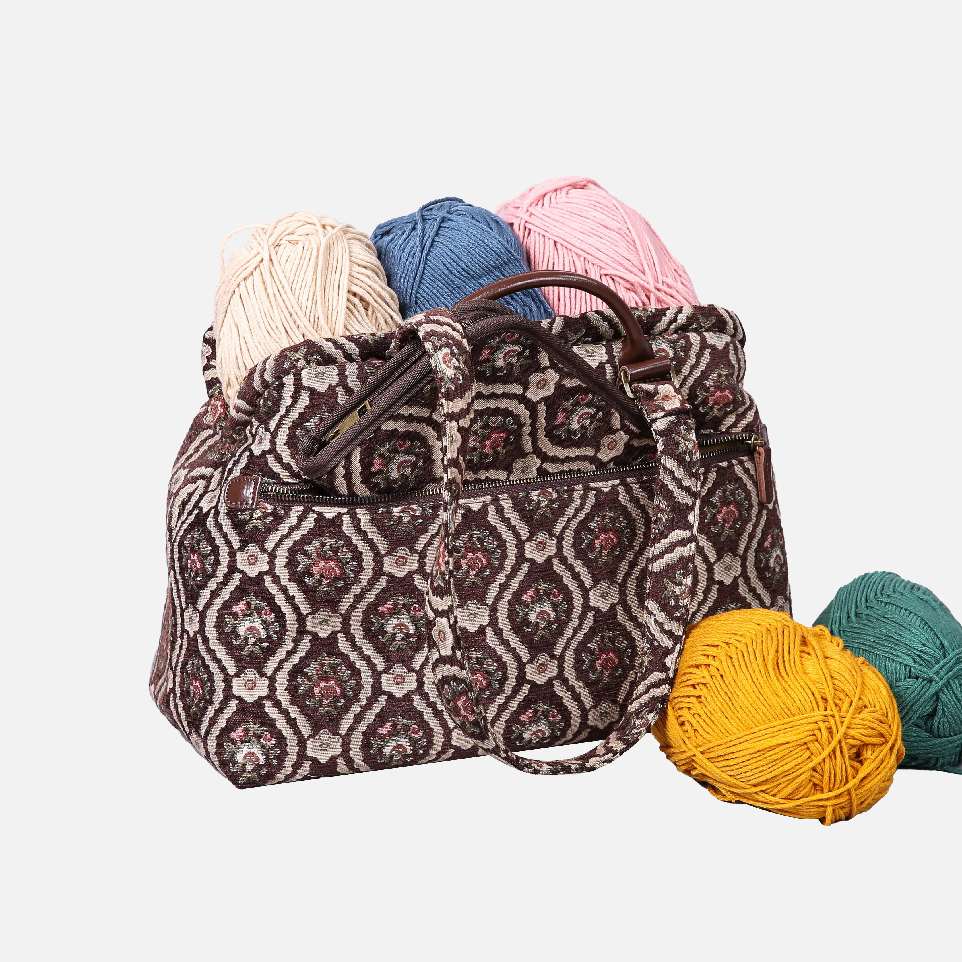 Traditional Coffee Knitting Project Bag  of America-with yarn ball